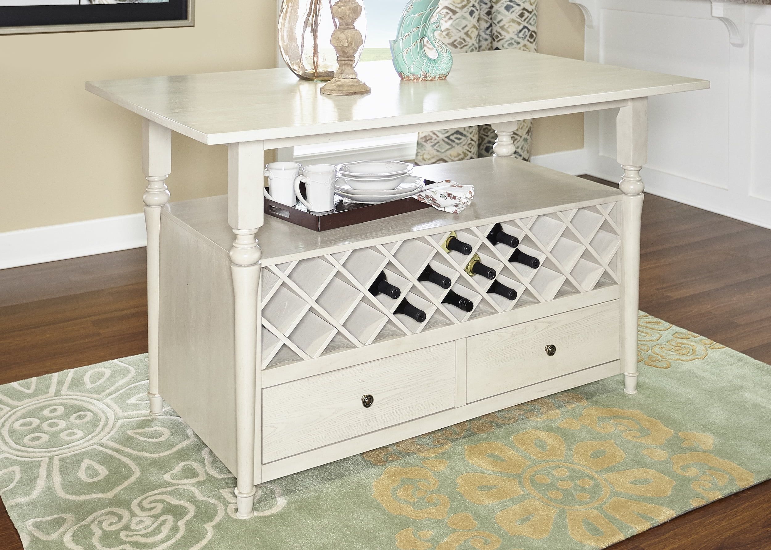 Hayes Farmhouse Frost Finish Rubberwood Counter Table with Wine Storage