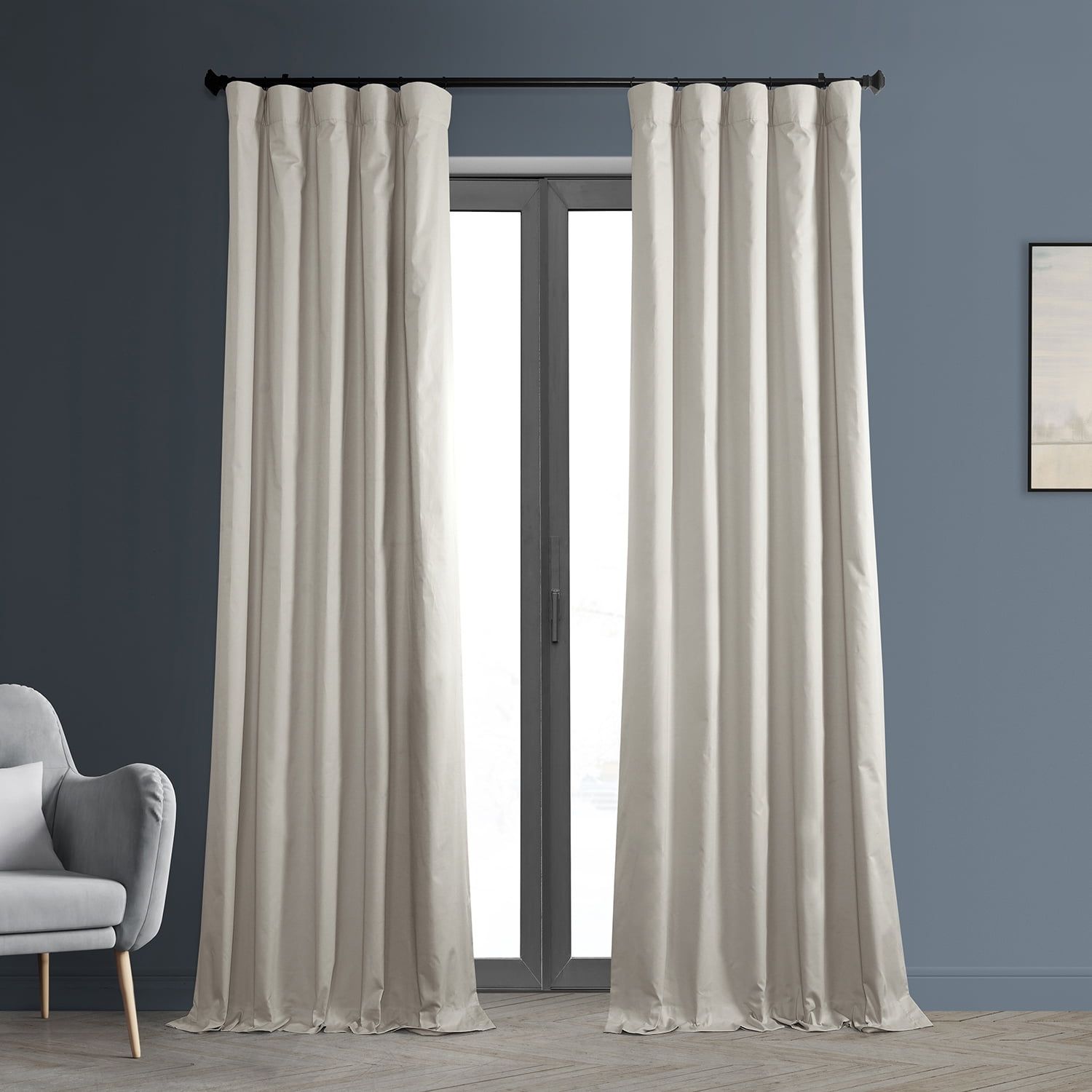 Hazelwood Beige Cotton Blackout Curtain Panel with Rod Pocket, 50W x 108L