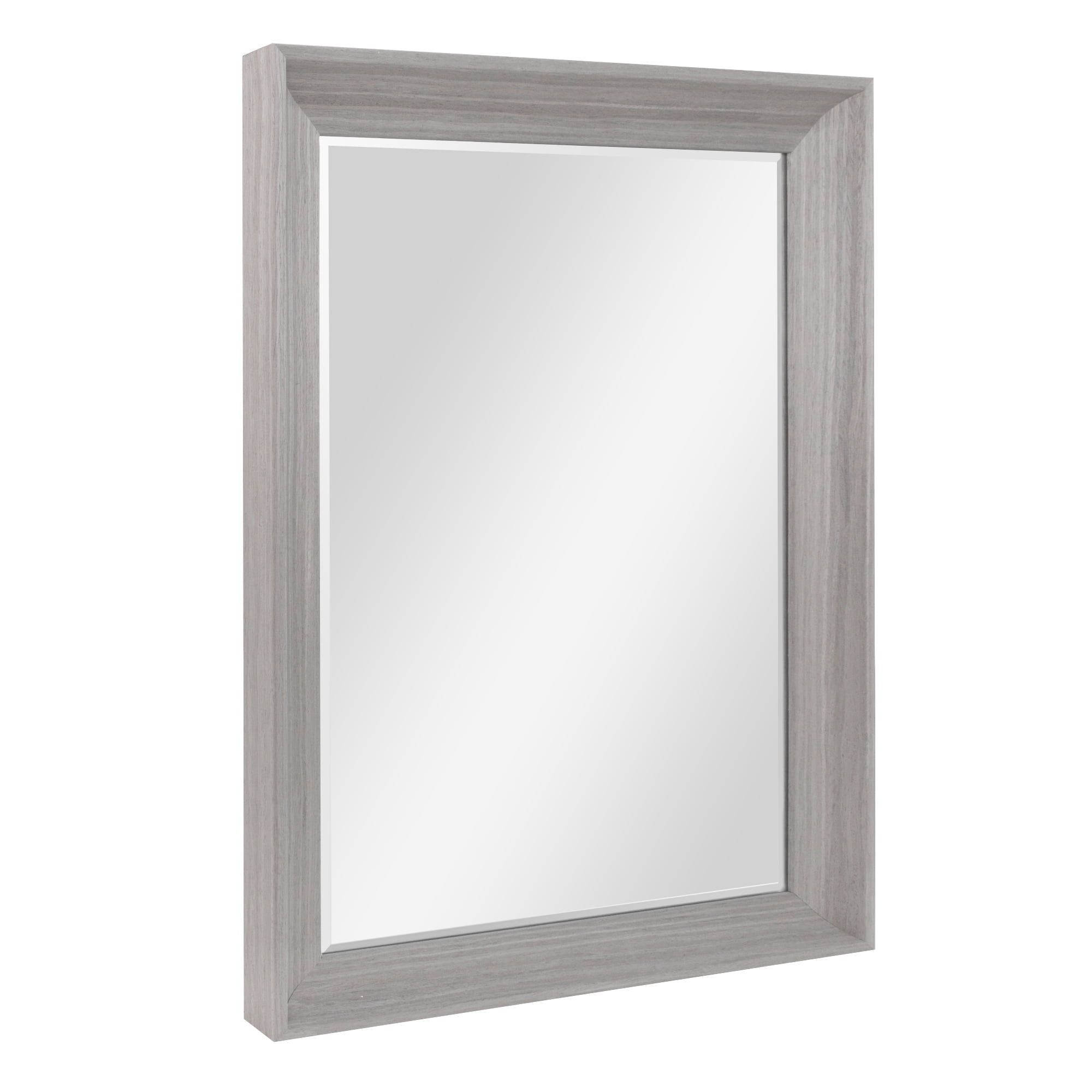 Transitional Gray Wood Beveled Edge Rectangular Wall Mirror