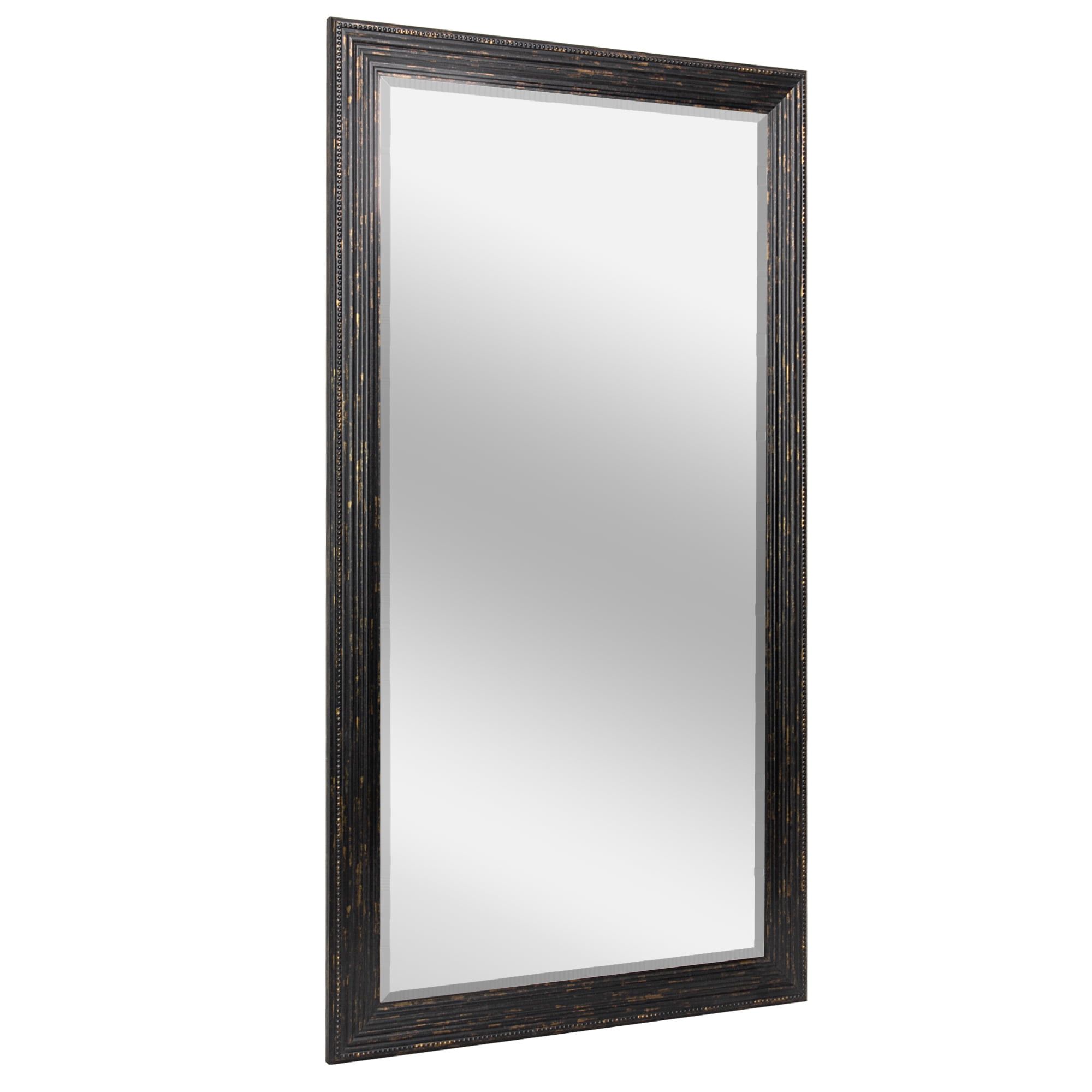 Elegant Black Wash Beaded Wall Mirror with Gold Accents, 41.5" x 29.5"