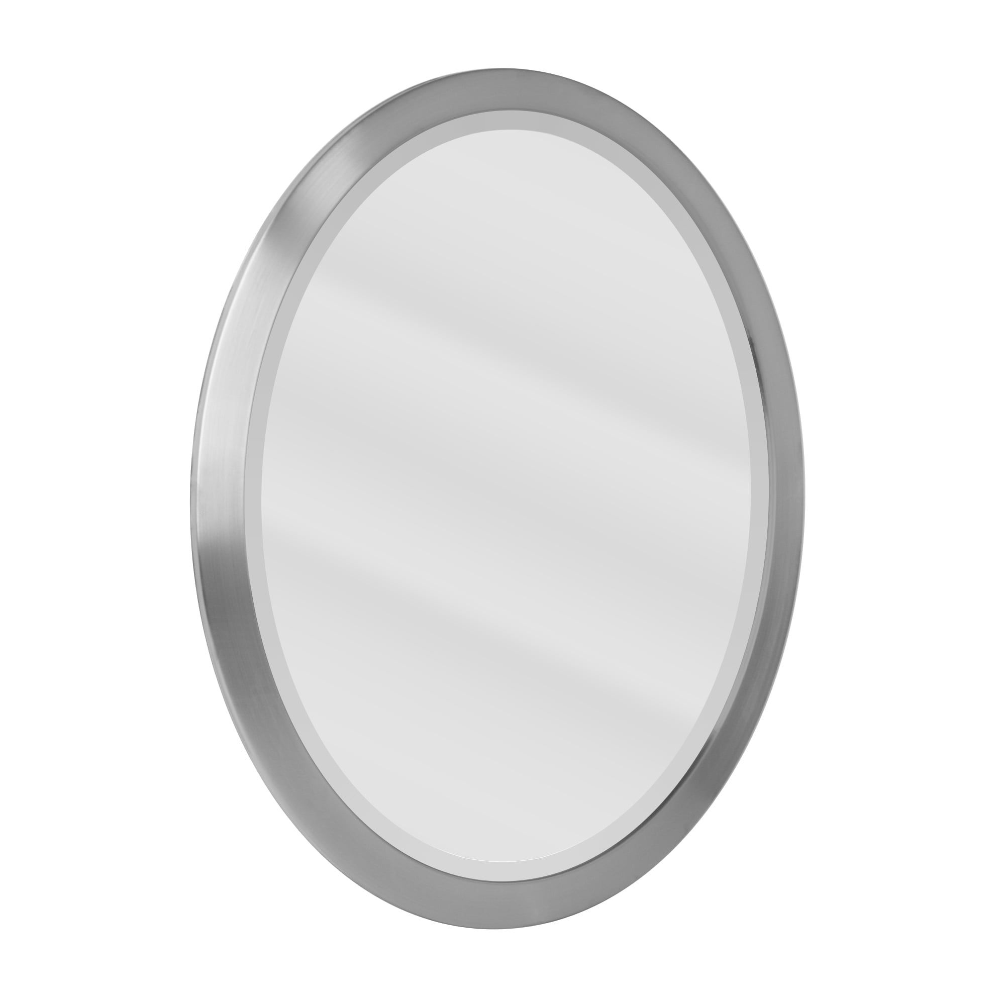 Brushed Nickel Oval Wall Mirror with Silver Frame