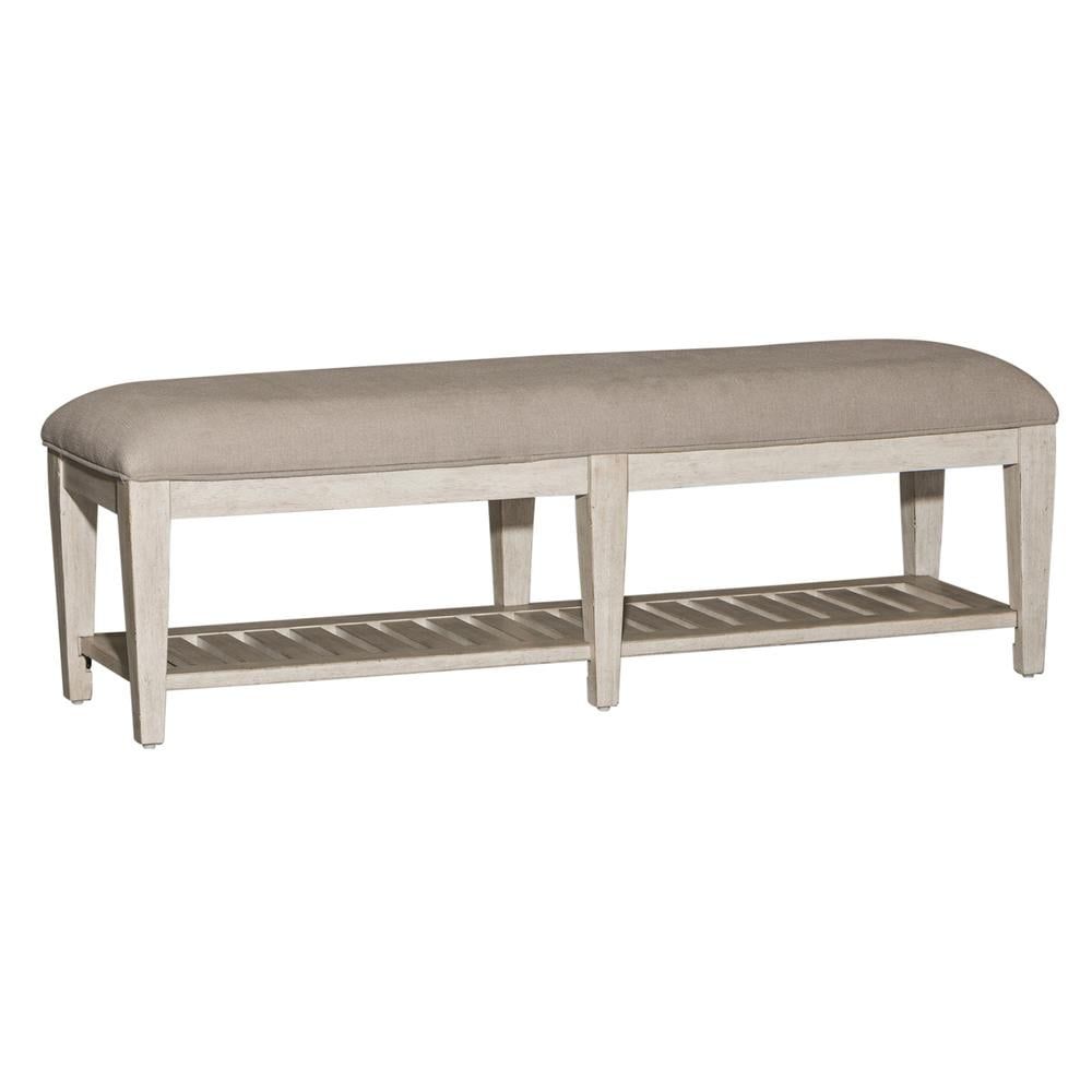 Cream Upholstered Bed Bench with Slatted Shelf