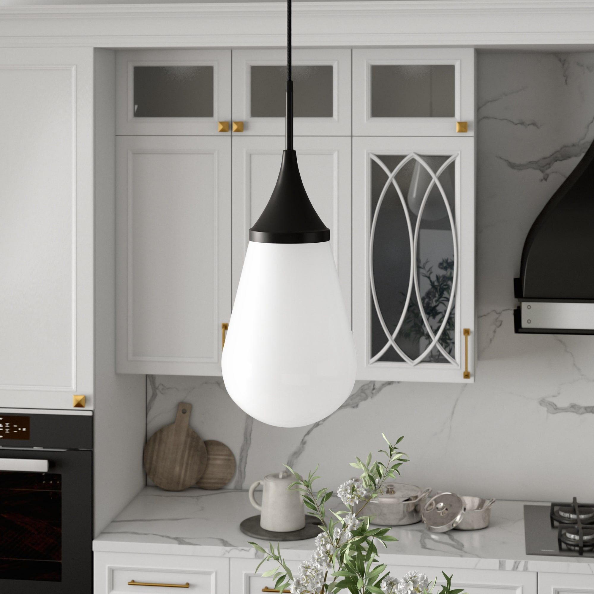 Blackened Bronze Globe Pendant with Milk White Glass Shade