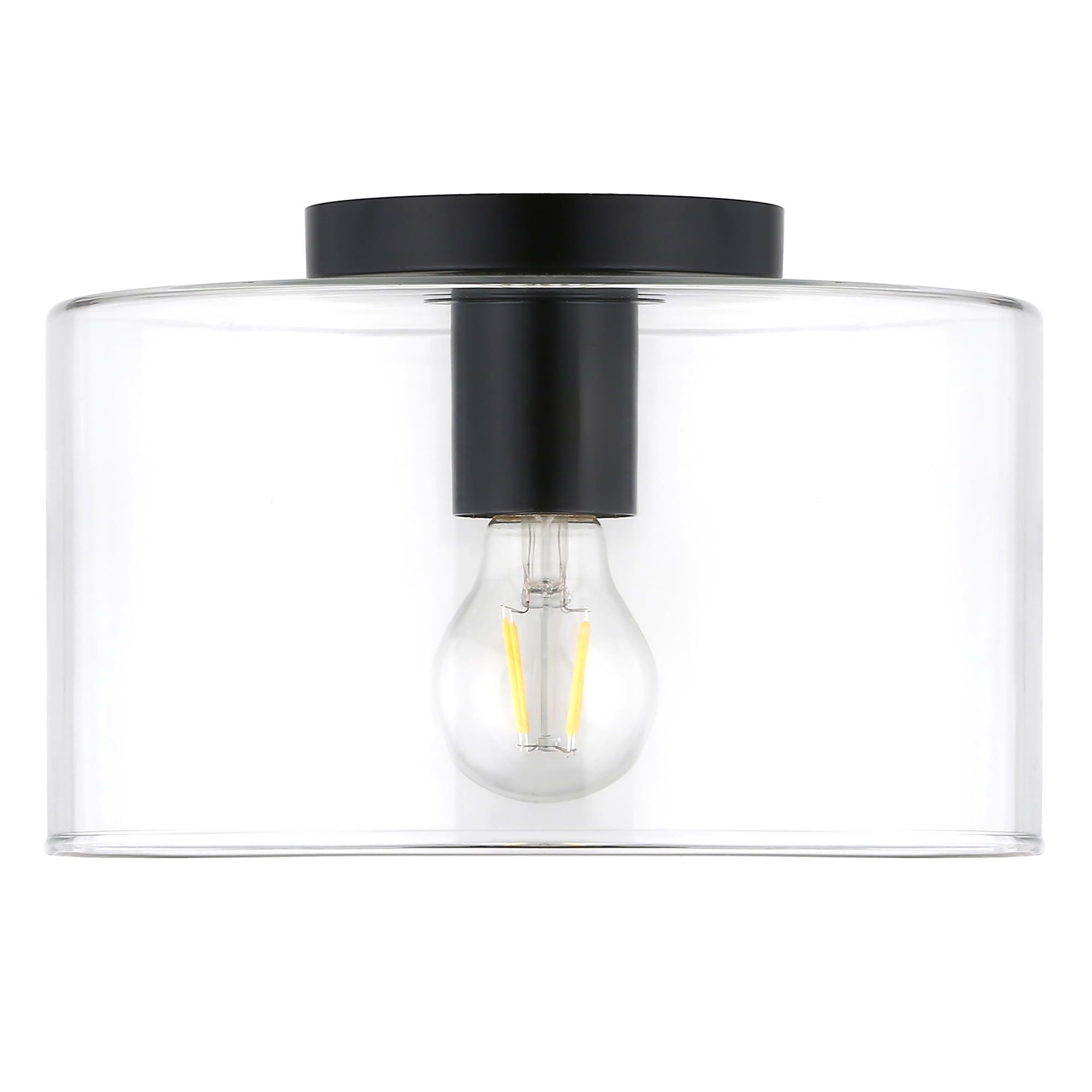 Matte Black and Glass Drum Ceiling Light