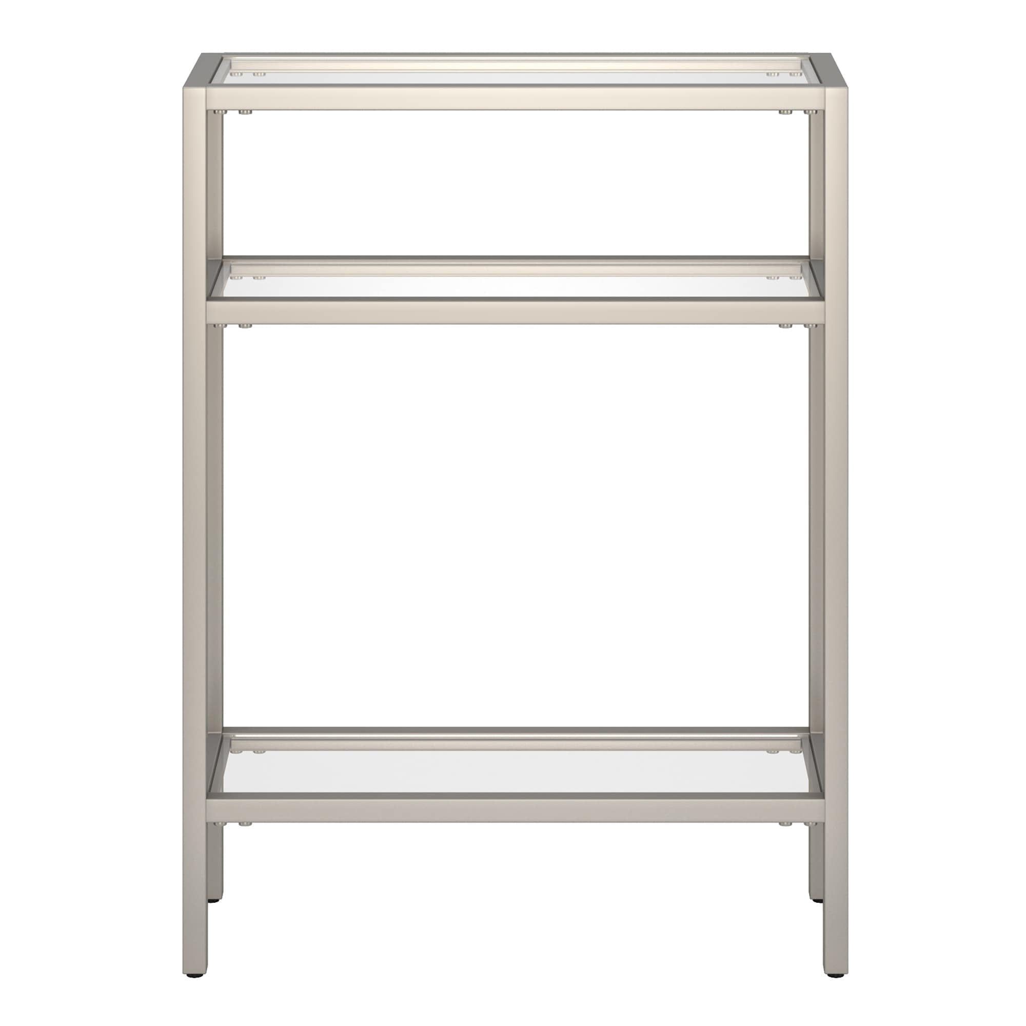 Elegant Satin Nickel 22" Metal & Glass Console Table with Shelf