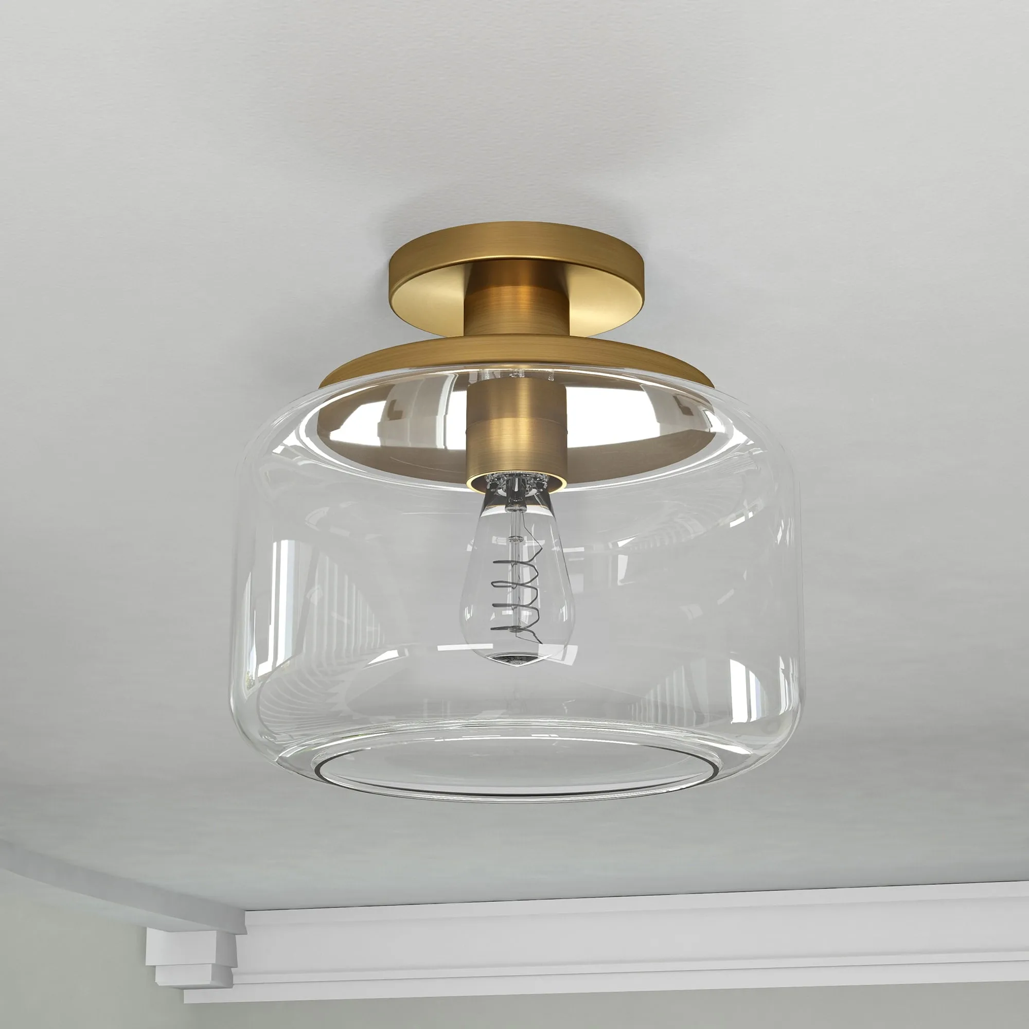 Tatum 11" Brushed Brass & Clear Glass Semi-Flush Mount Ceiling Light