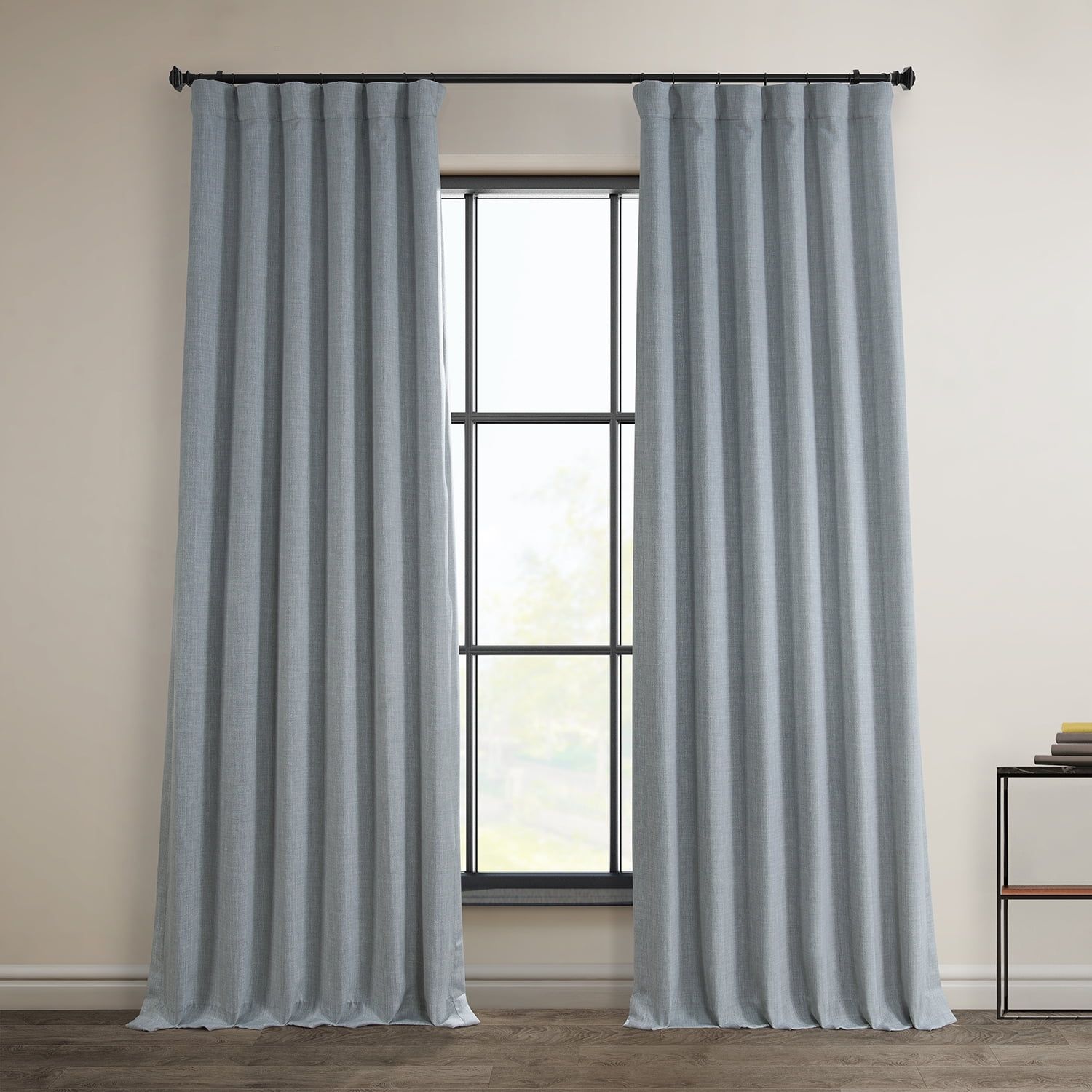 Heather Grey Faux Linen Room Darkening Curtain Panel, 50W X 108L