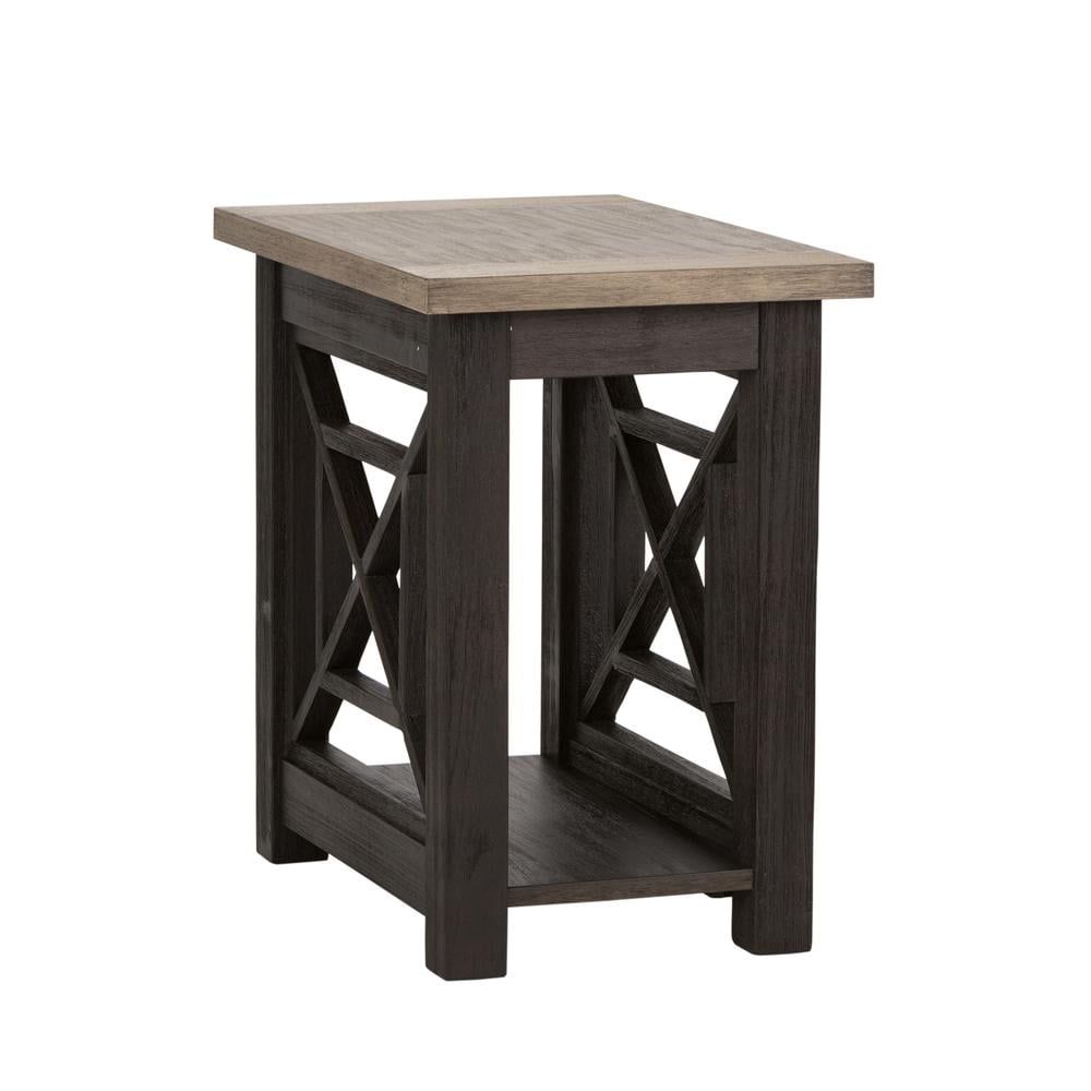 Gray Acacia Wood Rectangular Accent Table with Storage