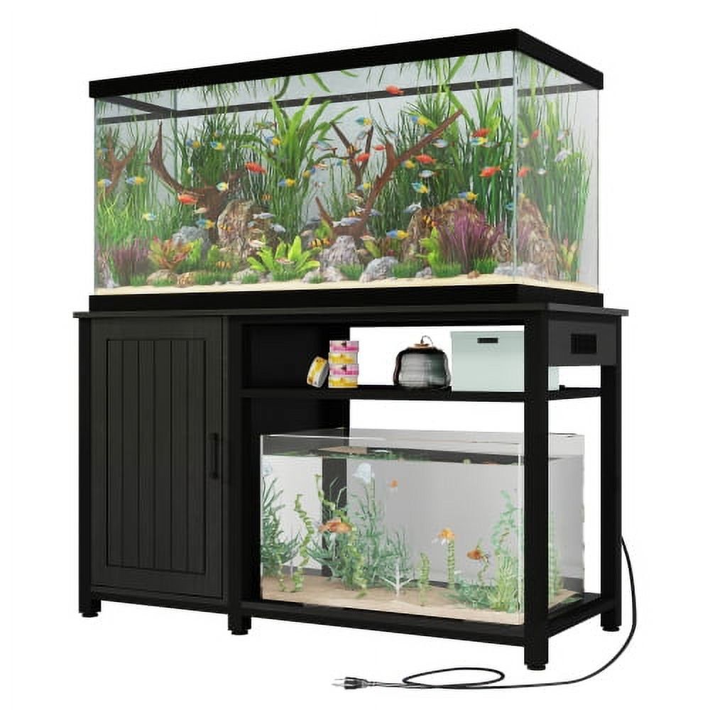 Black Metal 55-75 Gallon Aquarium Stand with Storage Cabinet