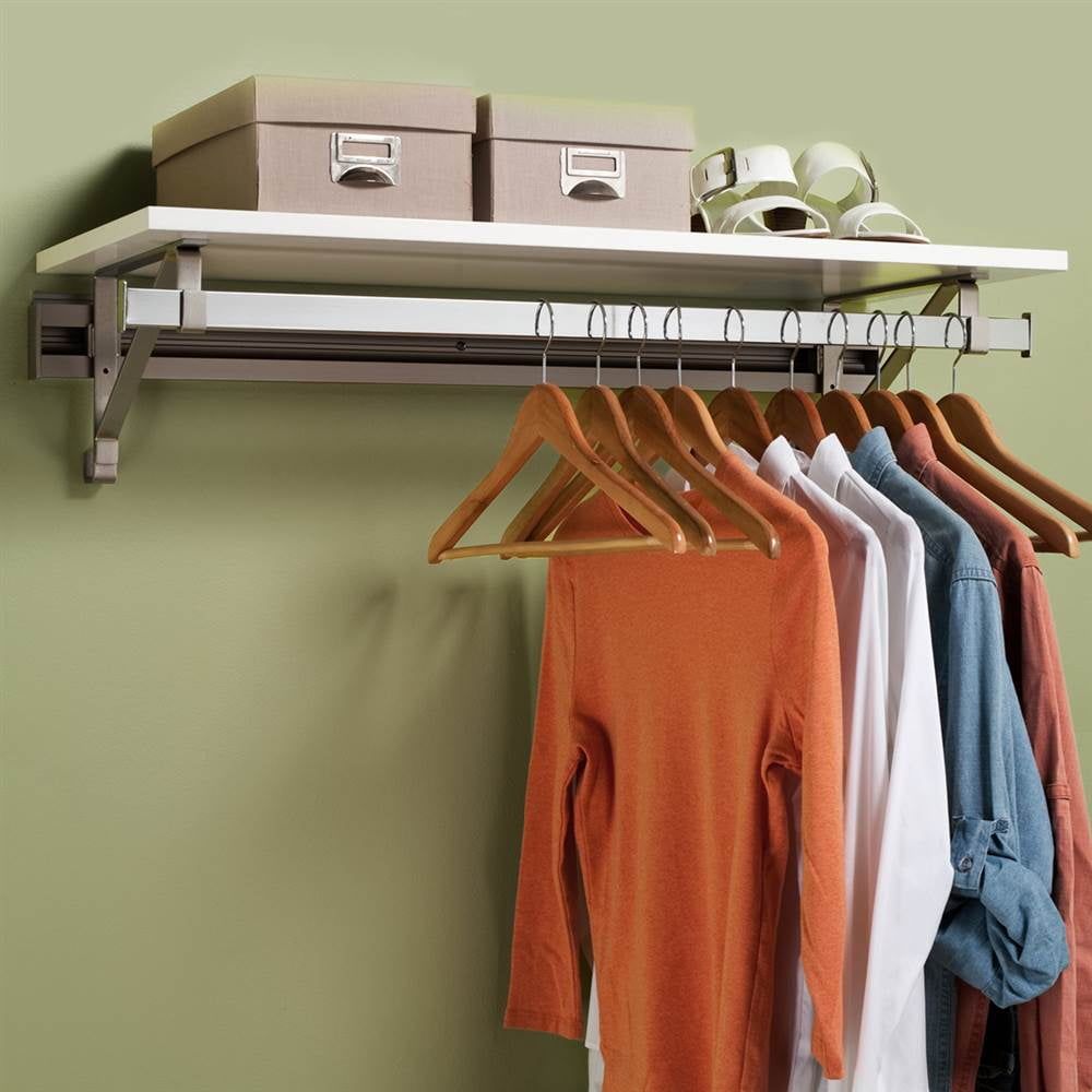 60" White Wood and Metal Closet System with Shelf and Hang Rod