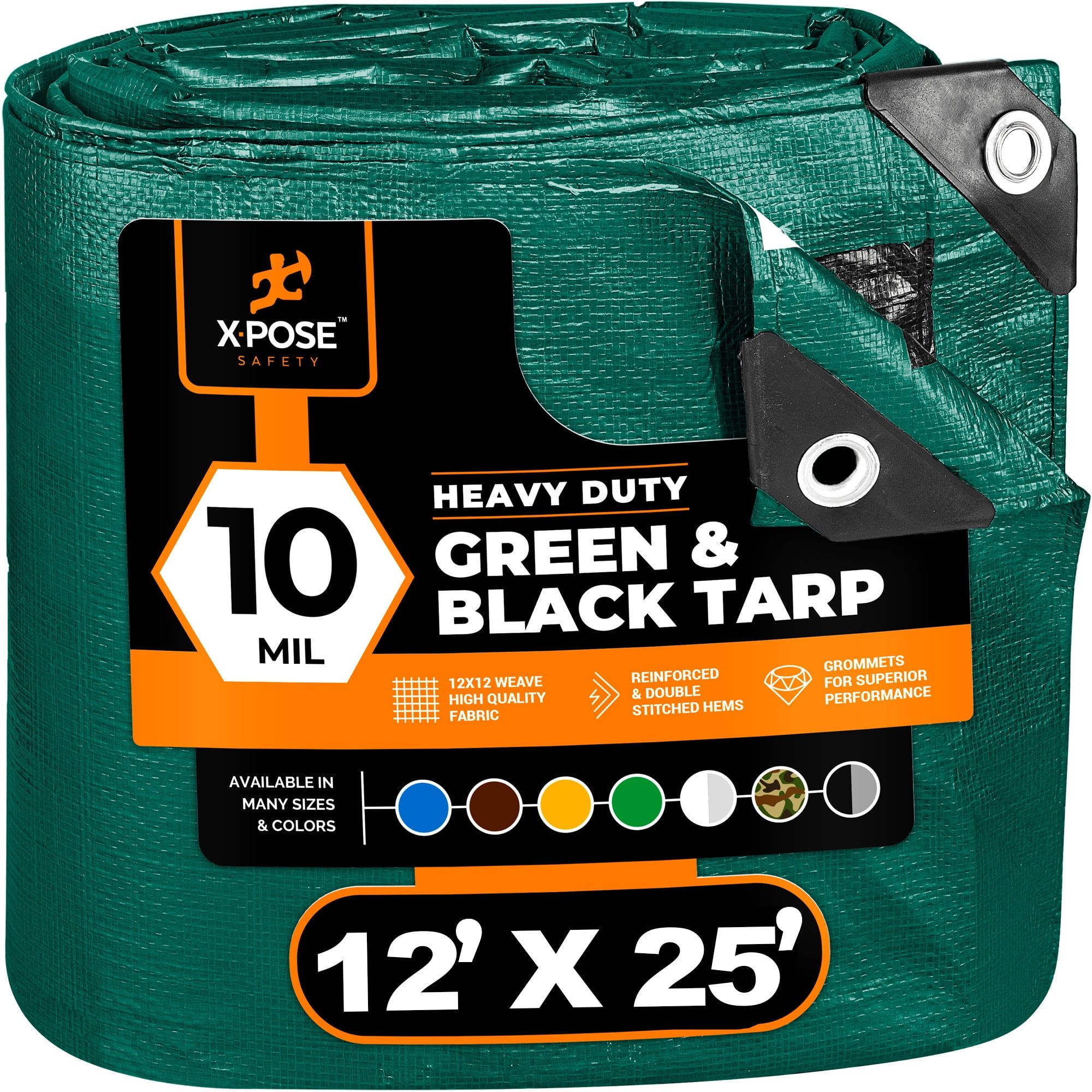 Heavy Duty 12' x 25' Green and Black Polyethylene Tarp