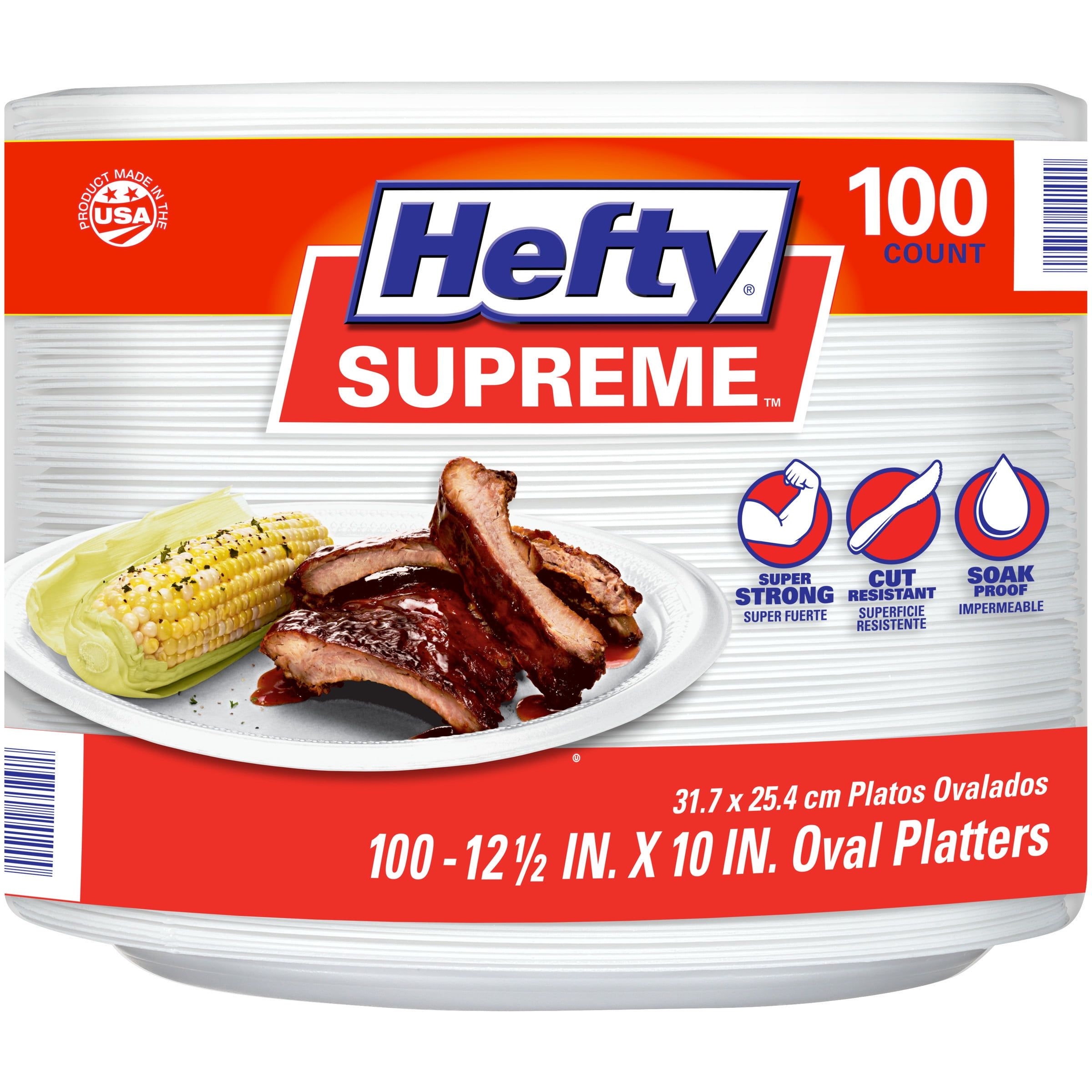 Hefty Supreme 12.5" Oval Disposable Foam Platters, 100 Count