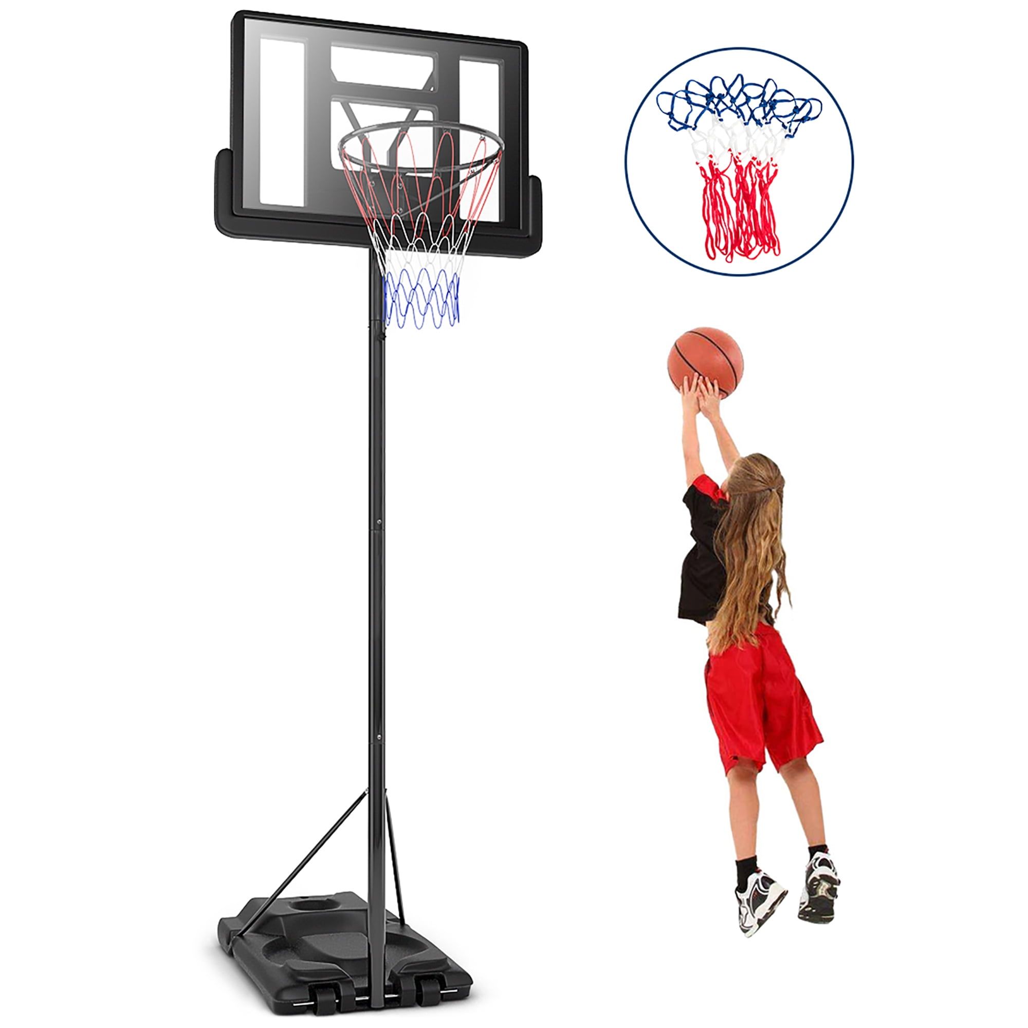 Adjustable Portable Basketball Hoop with Polycarbonate Backboard and Wheels