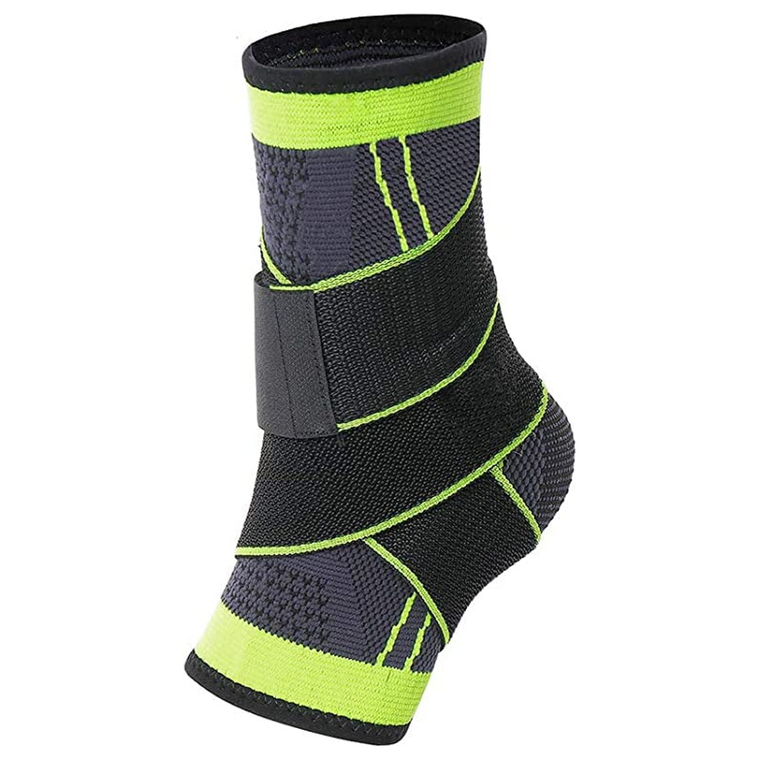 Adjustable Black and Green Compression Ankle Support Brace