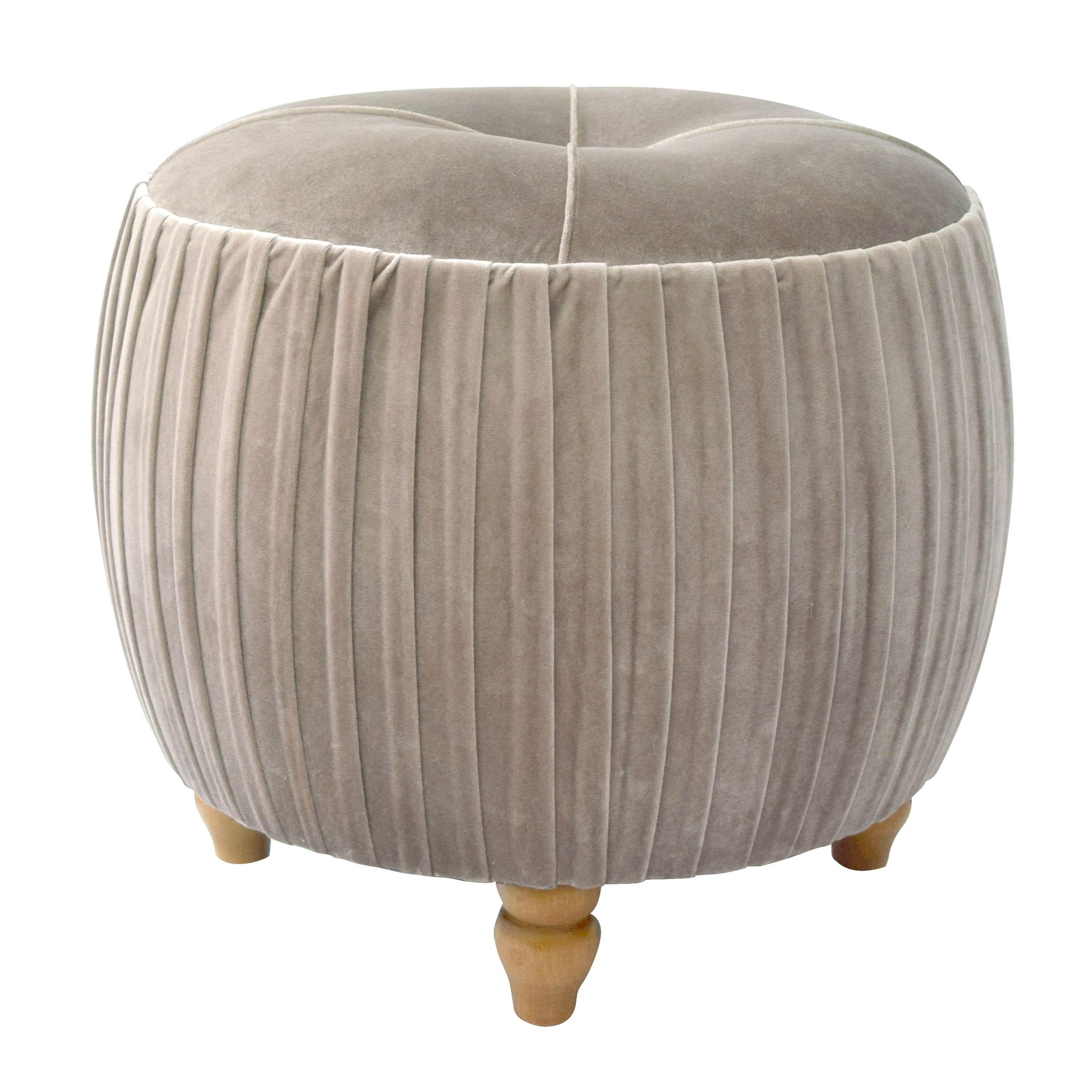 Helena Tufted Velvet 19" Round Ottoman in Chamois Gray