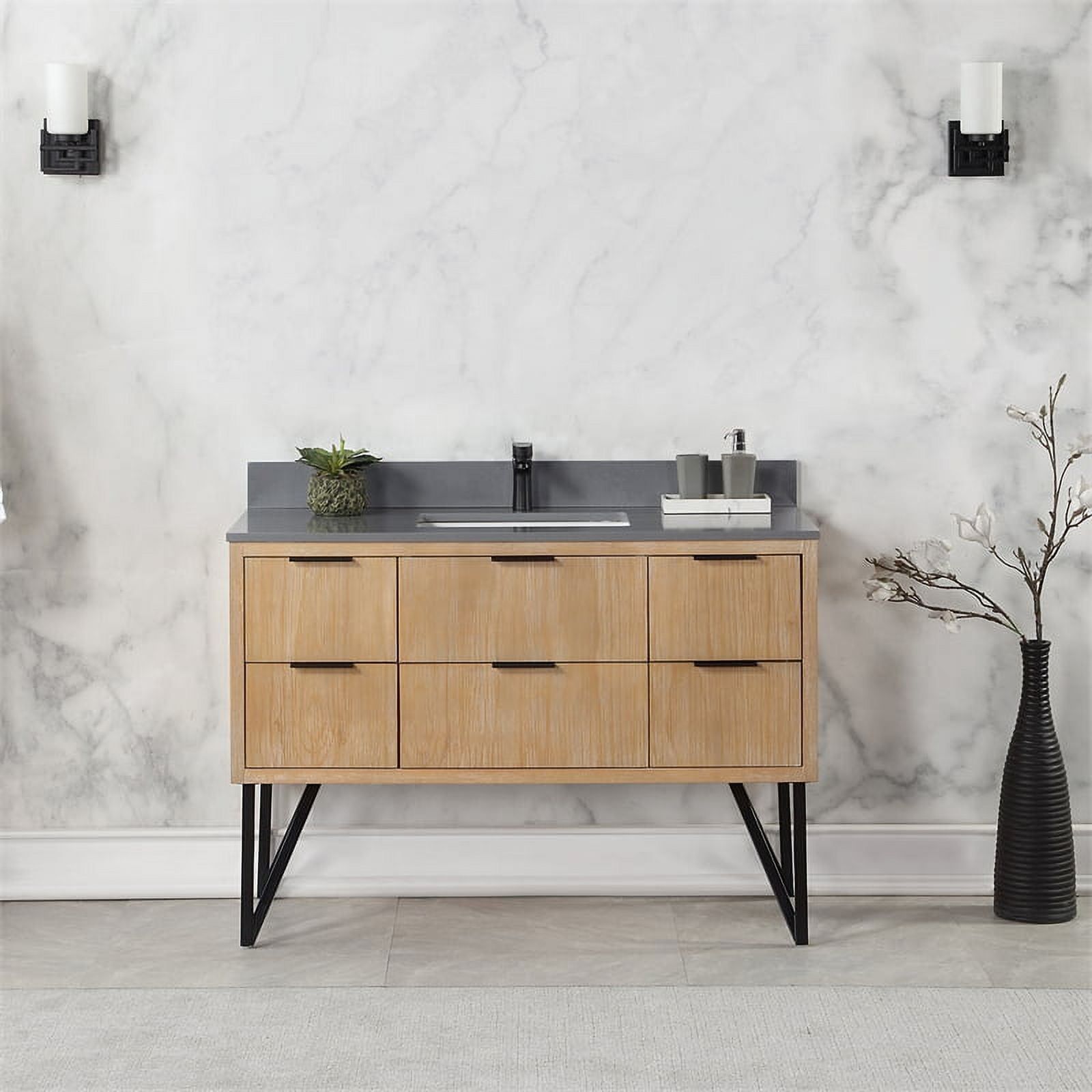 Helios 48" Weathered Pine Single Bathroom Vanity with Concrete Gray Countertop