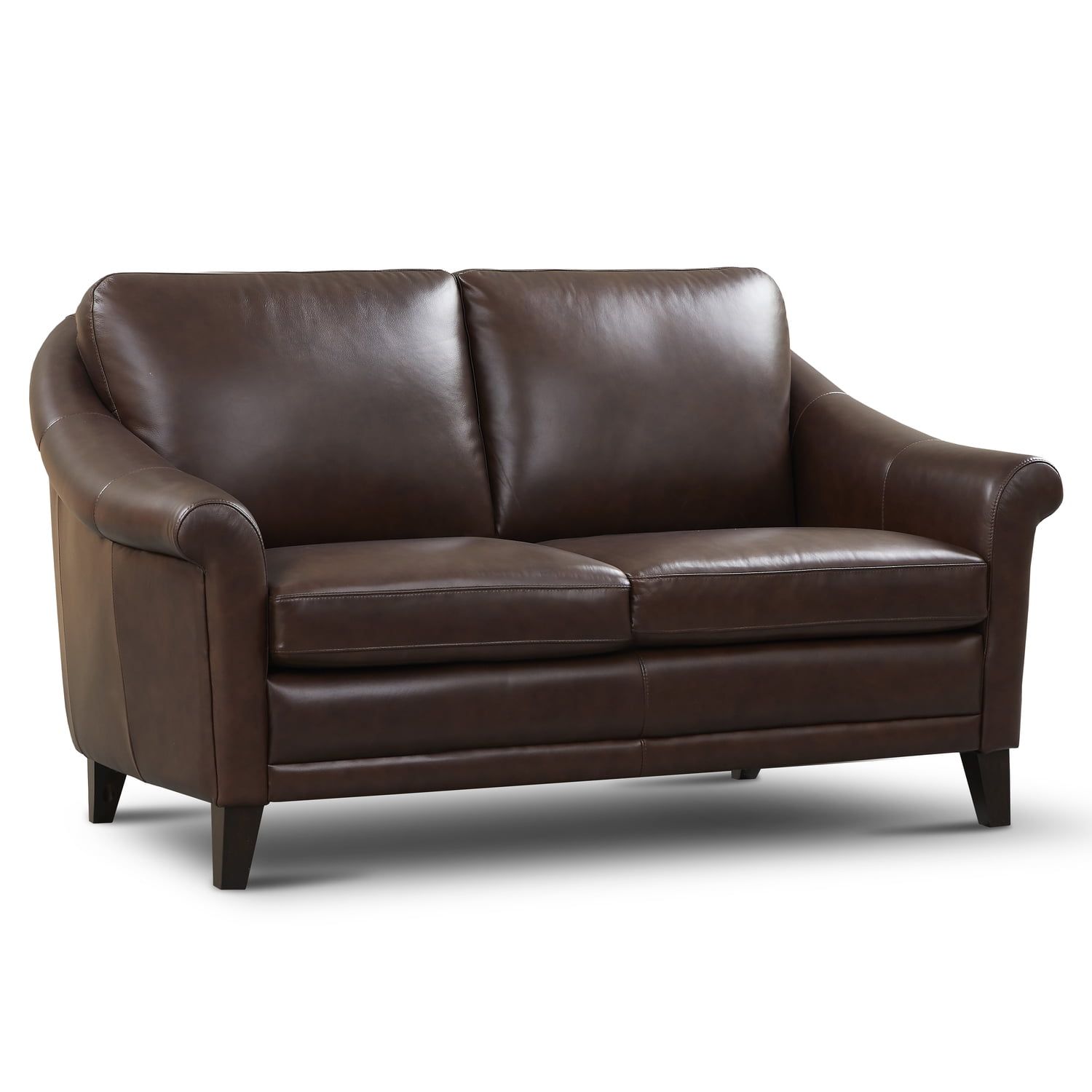 Sienna Mid-Century Modern Top Grain Leather Loveseat in Mahogany