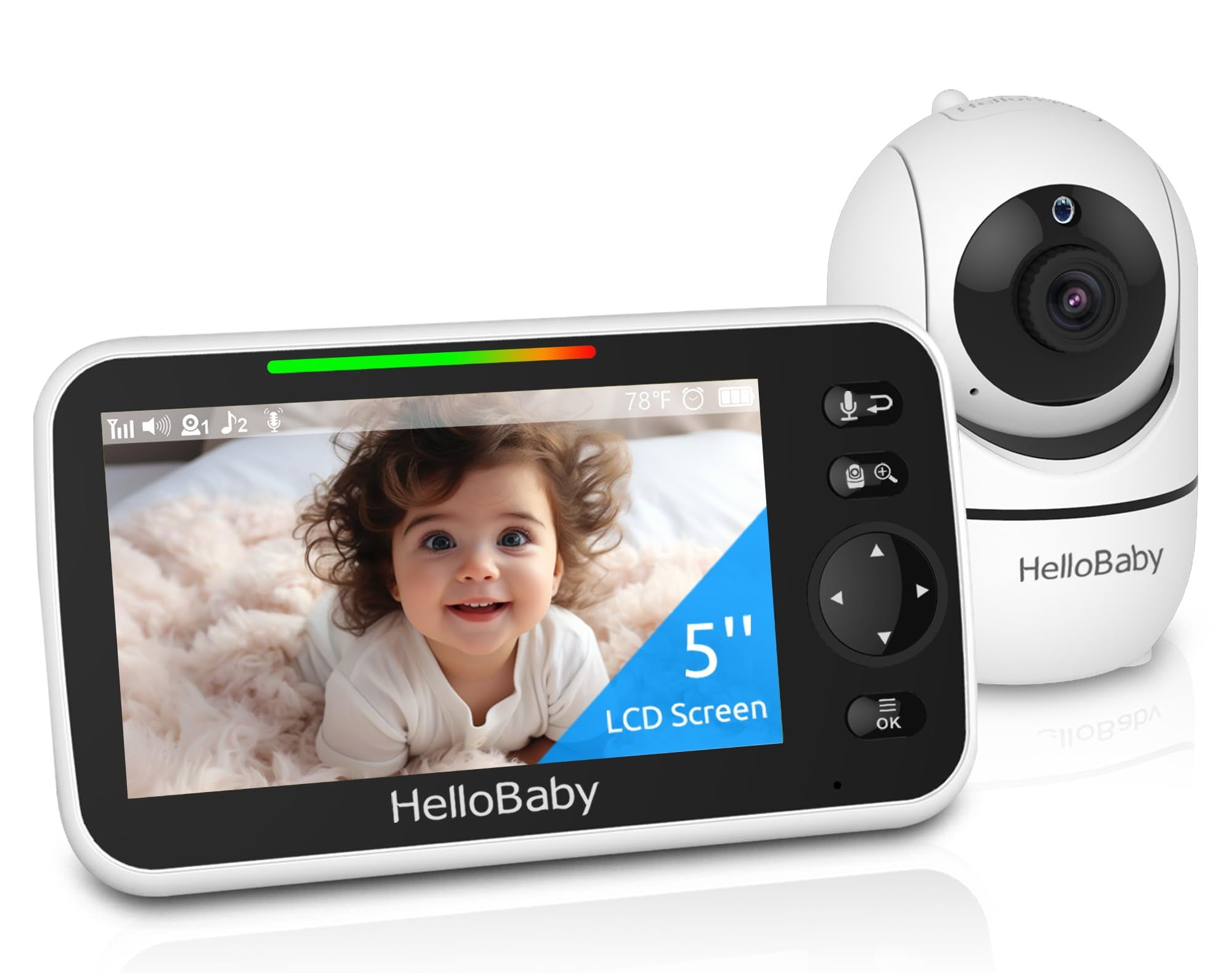 HelloBaby 5'' Screen Black and White Video Baby Monitor with Night Vision