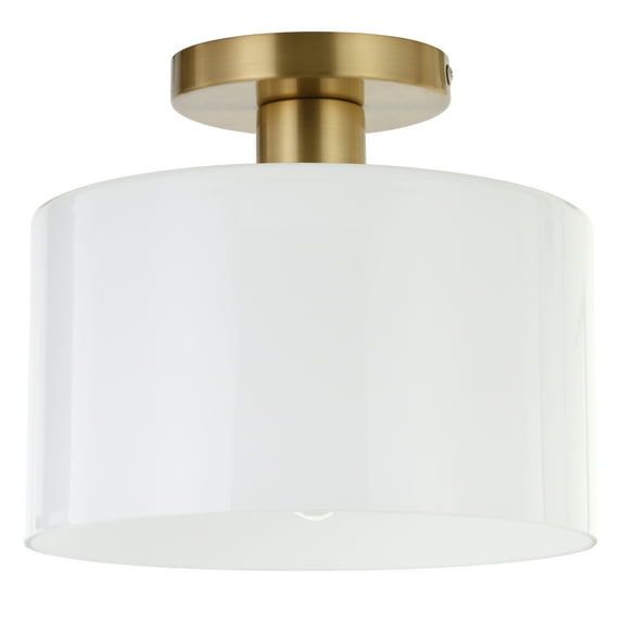 Henri 10" Brass Semi-Flush Mount with White Milk Glass Shade