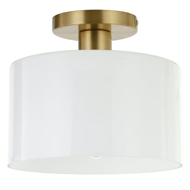 Henri 10" Brass Semi-Flush Mount with White Milk Glass Shade