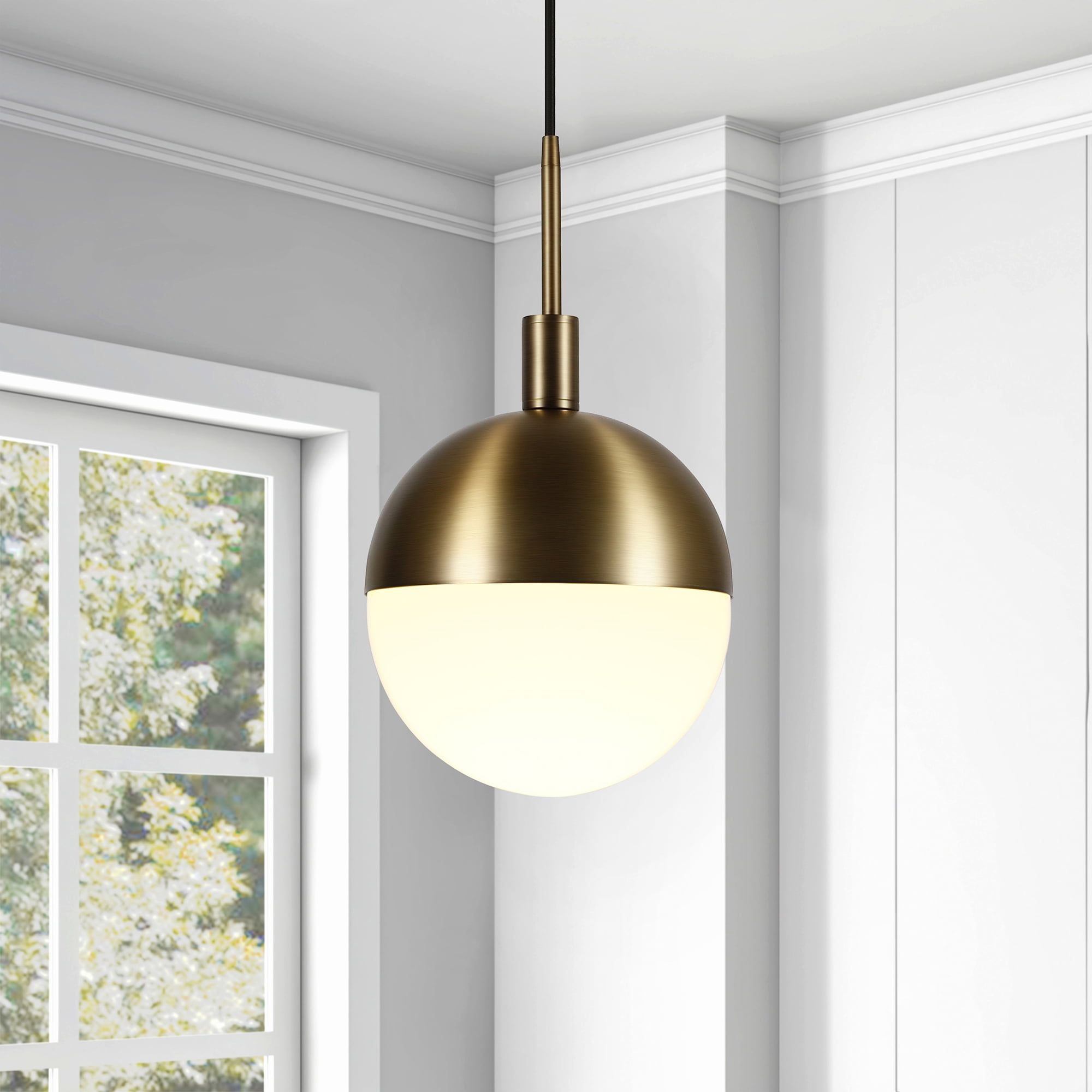 Orb Brushed Brass 12" Globe Pendant with Frosted Glass Shade