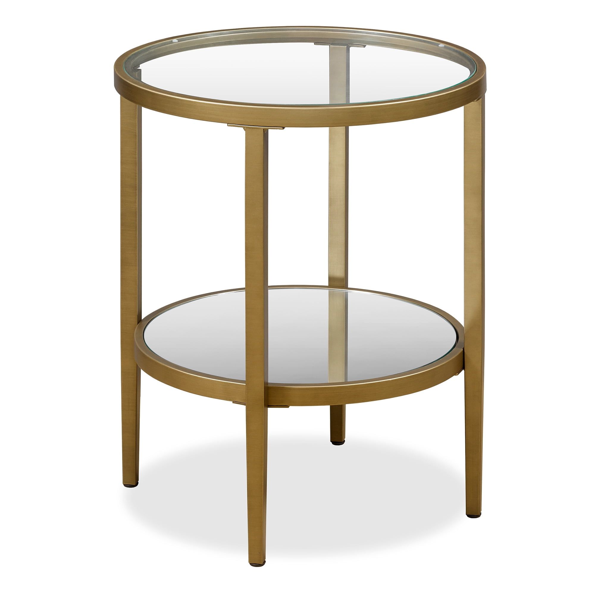 Antique Brass Round Mirrored Glass Side Table