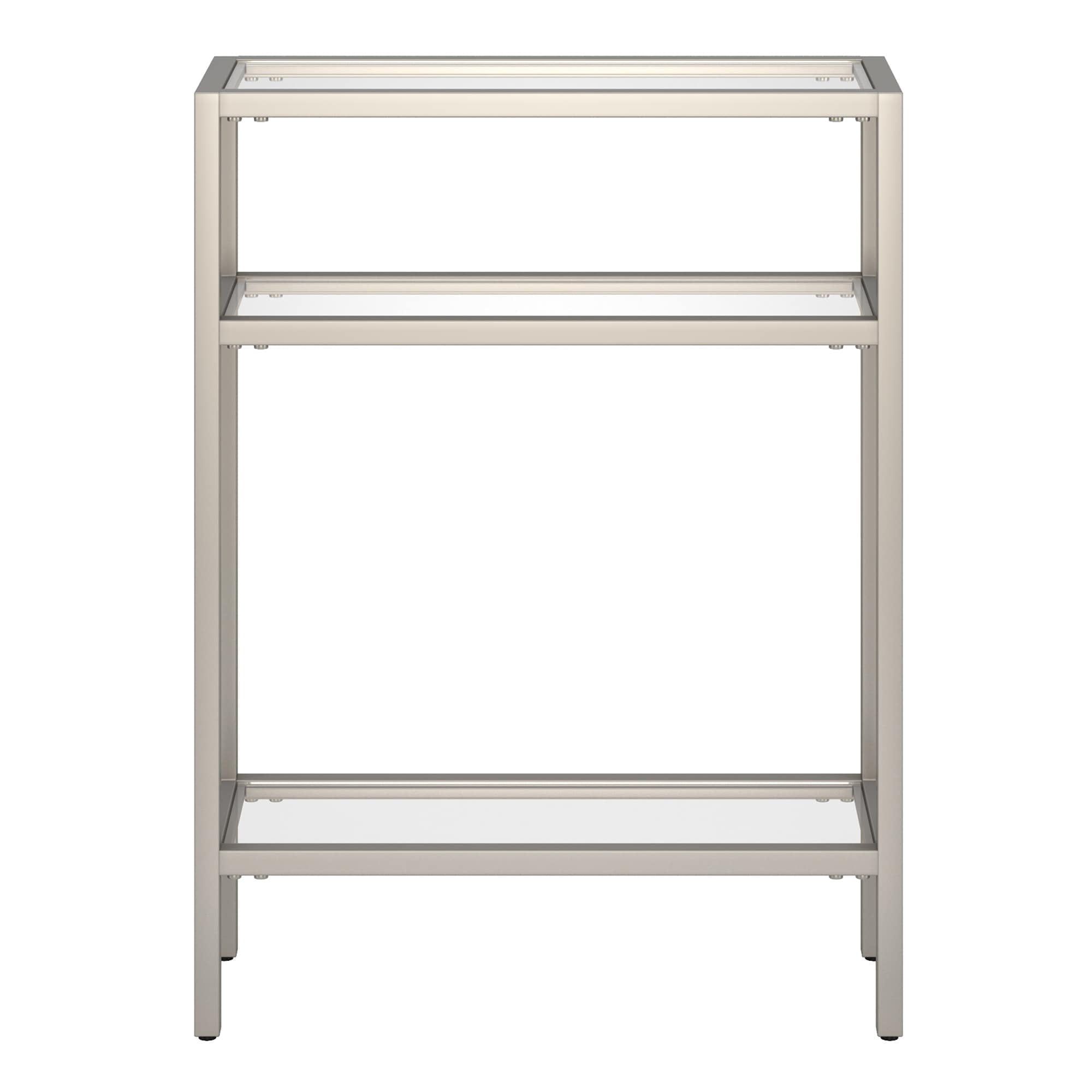 Elegant Satin Nickel 22" Metal & Glass Console Table with Shelf