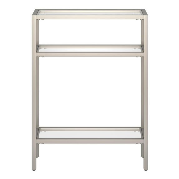 Elegant Satin Nickel 22" Metal & Glass Console Table with Shelf