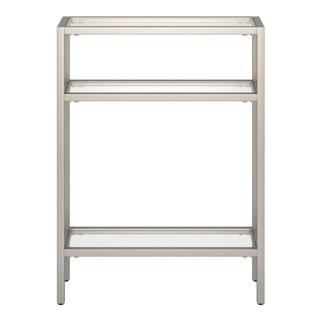 Elegant Satin Nickel 22" Metal & Glass Console Table with Shelf