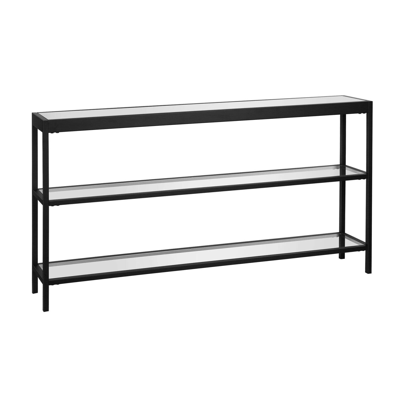 Bronzed Metal & Glass 36" Console Table with Storage Shelves