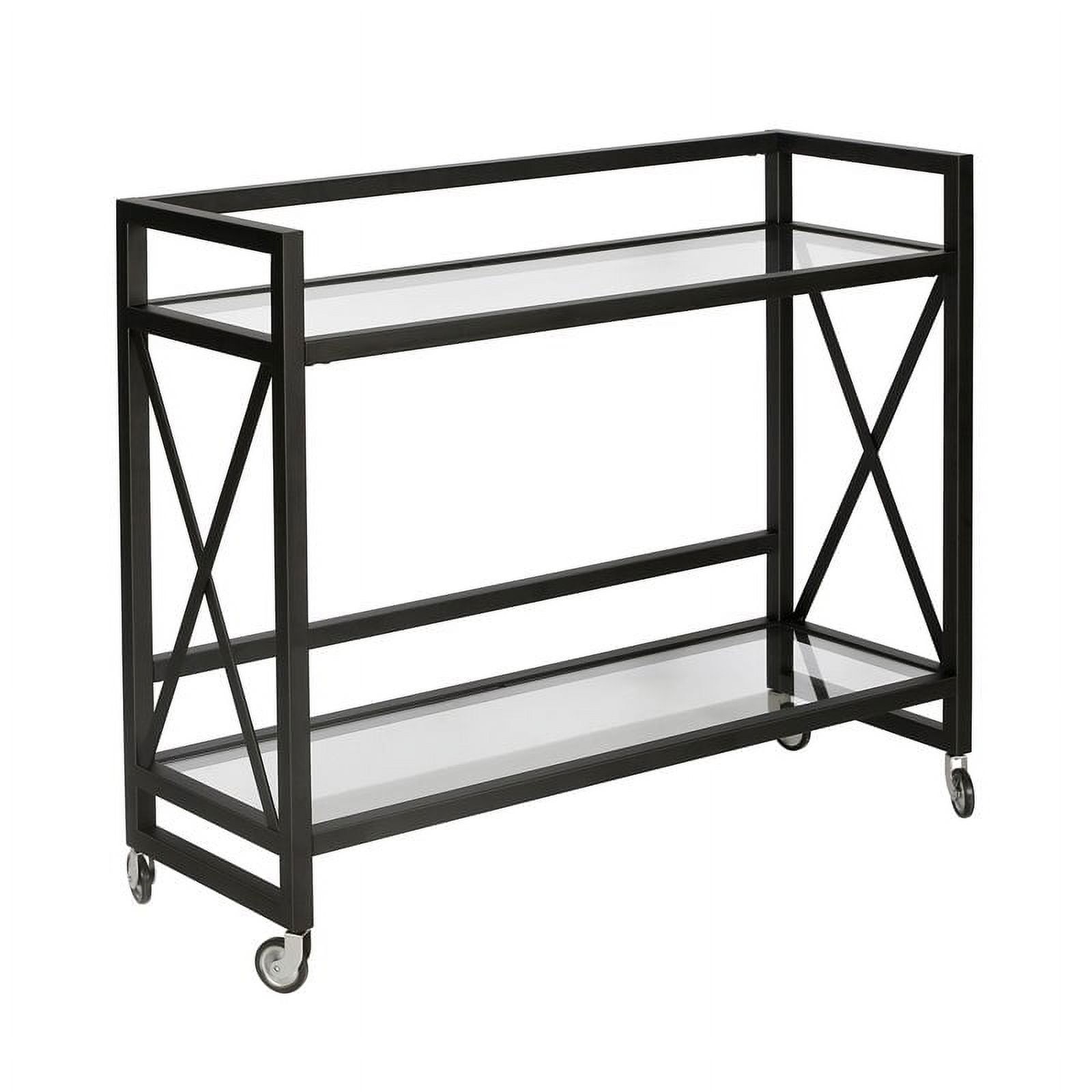 Contemporary Blackened Bronze Glass Bar Cart with Storage