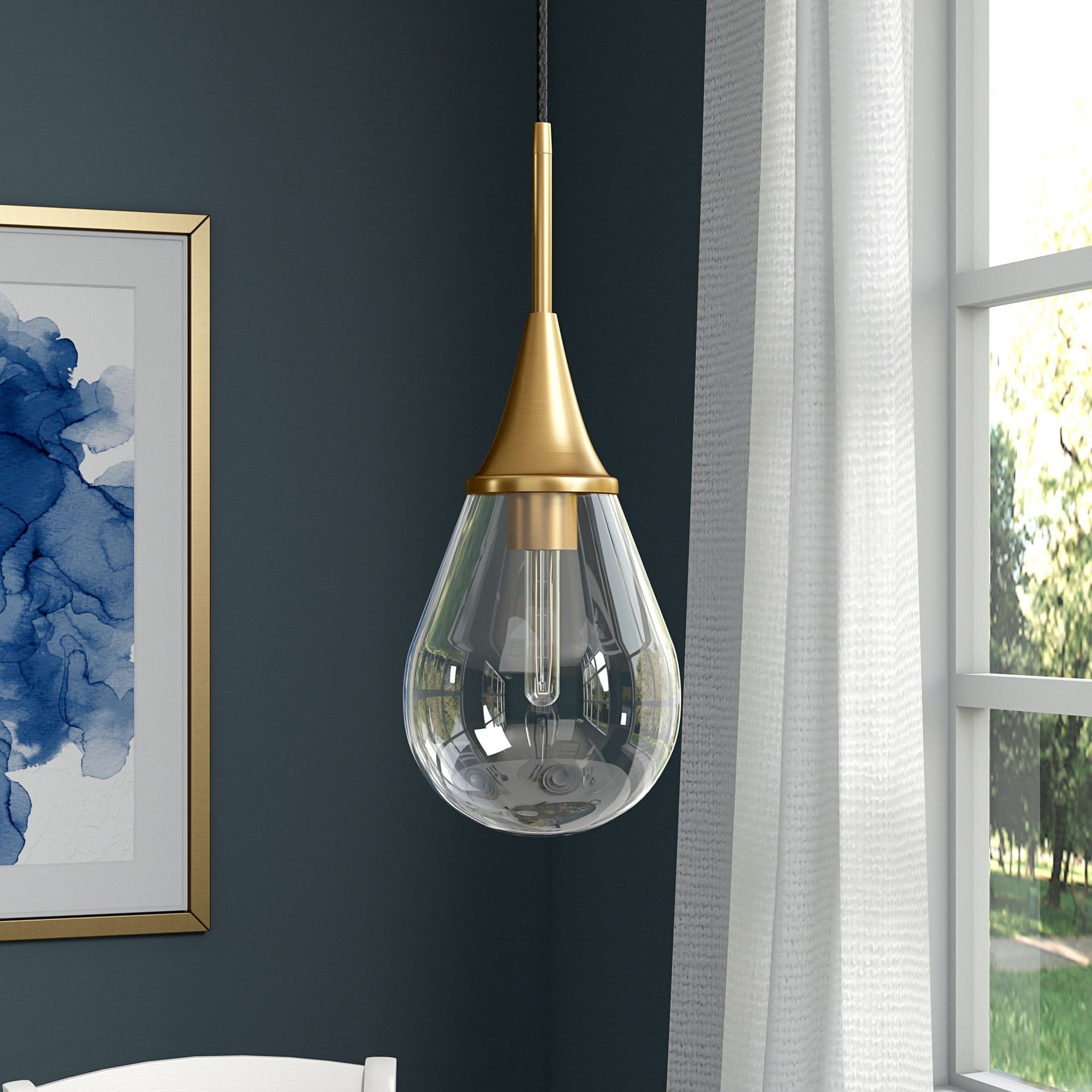 Brass and Clear Glass Teardrop Pendant Light