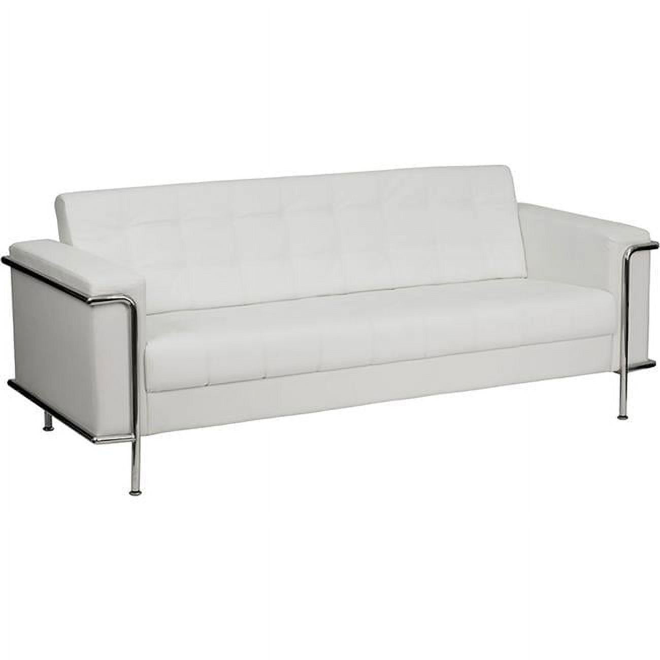 Melrose White Tufted Faux Leather Reception Sofa with Metal Frame