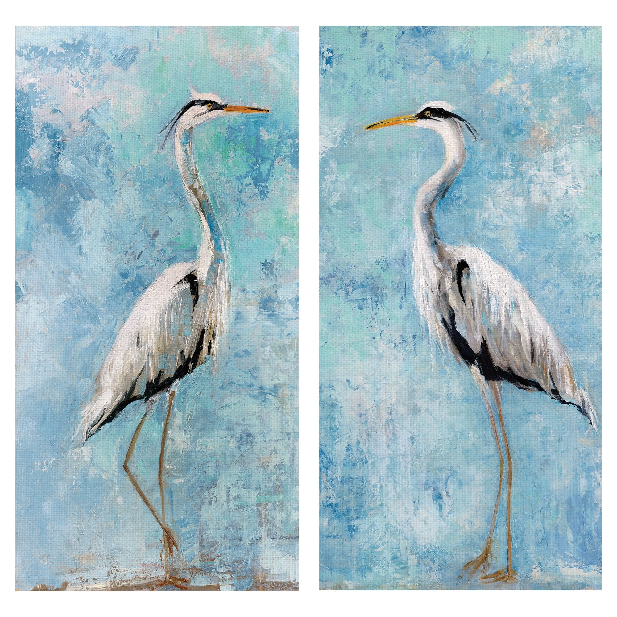 Heron Blue and Teal Canvas Wall Art Set of 2