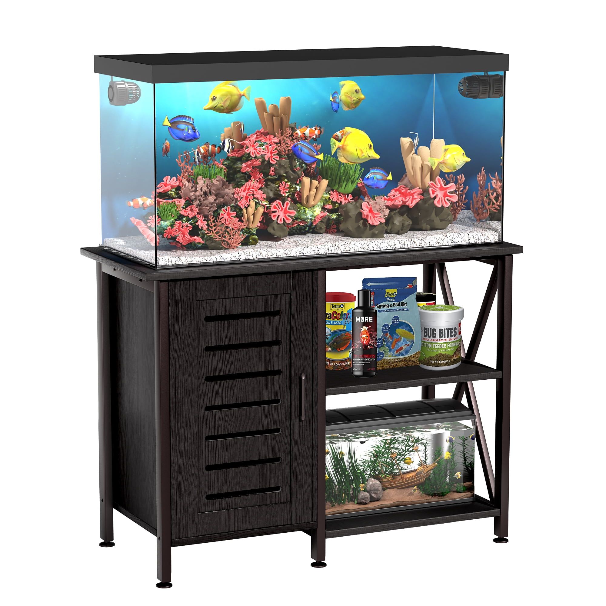 Black Heavy Duty Metal Aquarium Stand with Cabinet for 40-50 Gallon Tanks