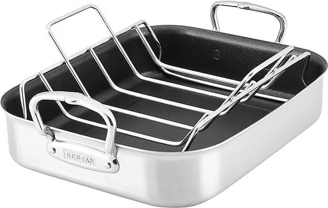 Small Stainless Steel Nonstick Roaster with Rack and Handles