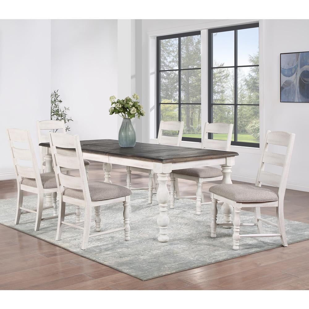 Heston 7-Piece Weathered White Wood Dining Set with Mocha Top