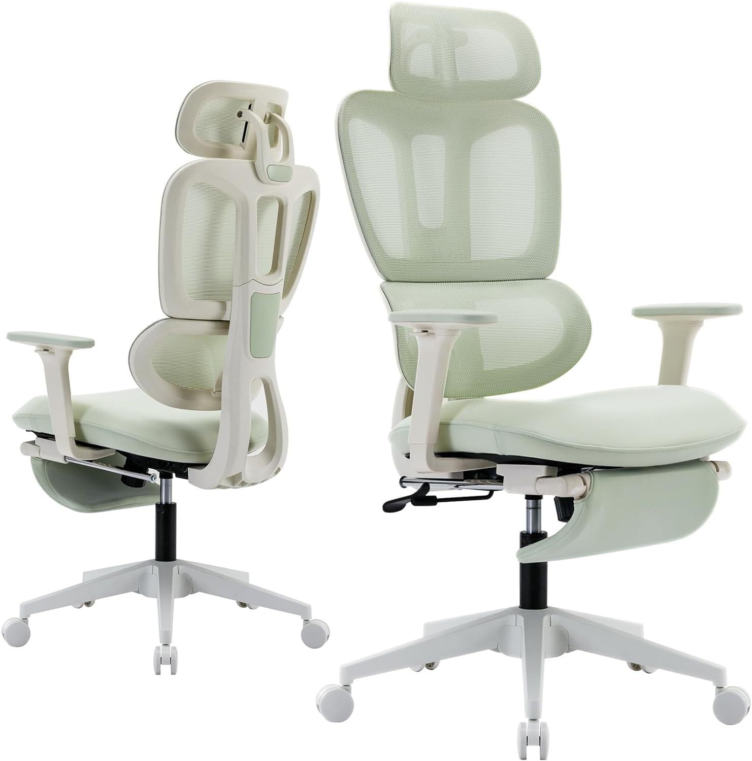 Ergonomic High Back Green Mesh Office Chair with Adjustable Arms and Footrest