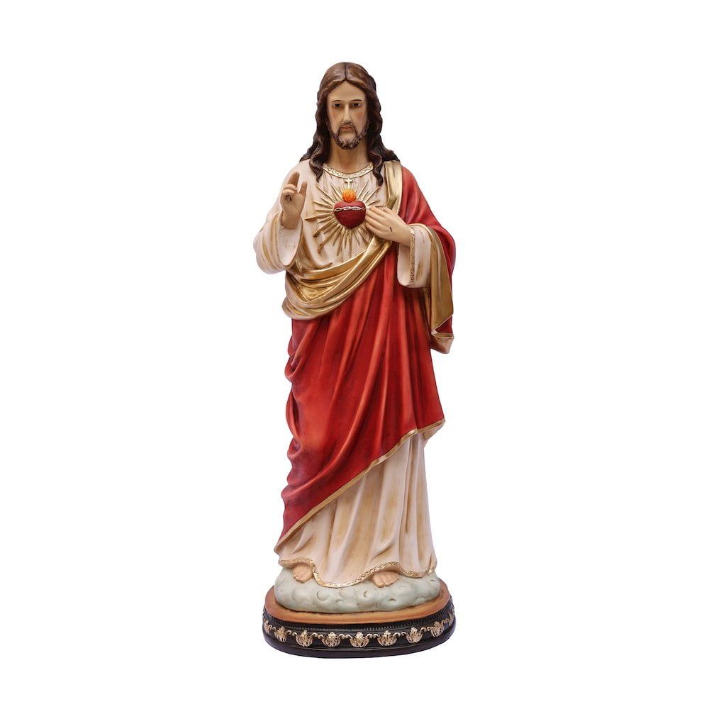 Sacred Heart of Jesus 39-Inch Red and White Resin Statue