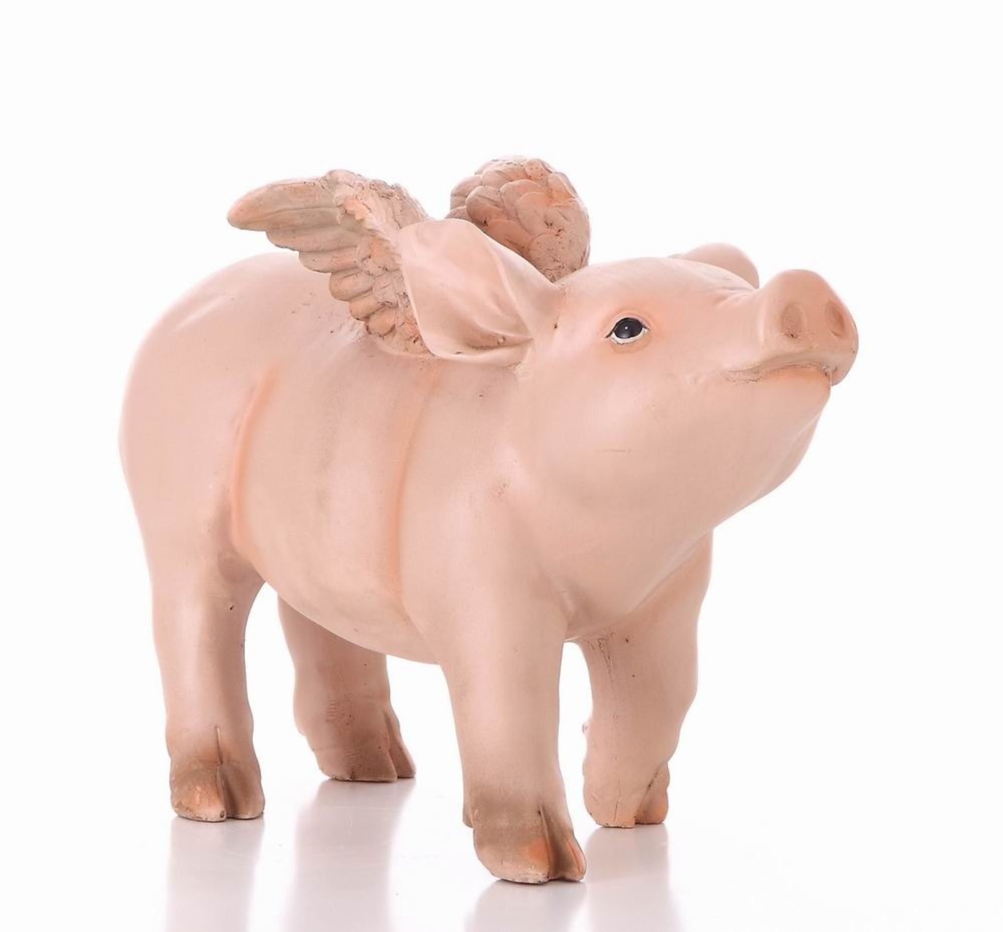 12.5" Pink Polyresin Pig with Wings Garden Statue