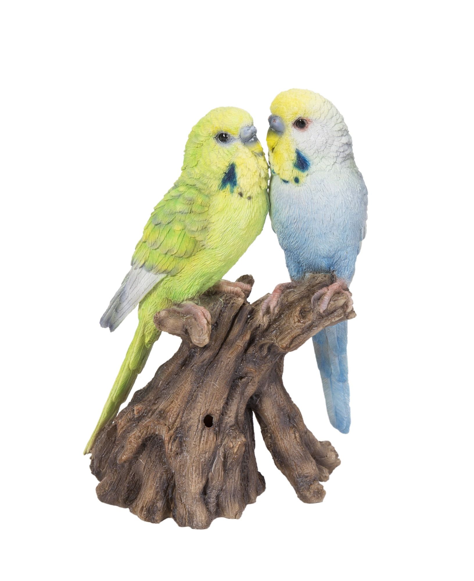 Motion Activated Singing Budgerigar Couple on Stump