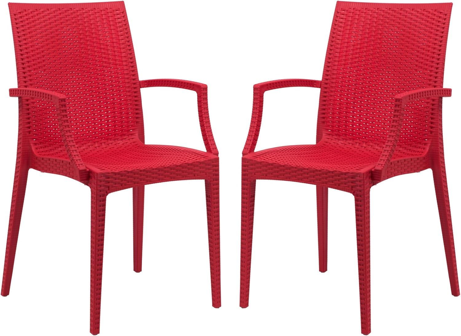 Modernist Red Weave Indoor/Outdoor Dining Chair Set of 2