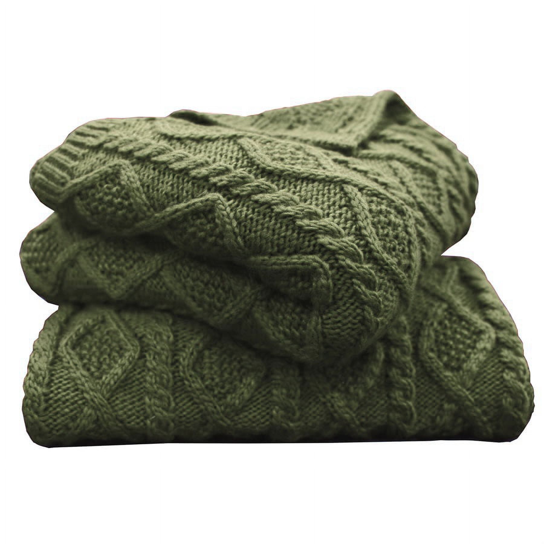 Sage Green Wool Blend Cable Knit Throw Blanket