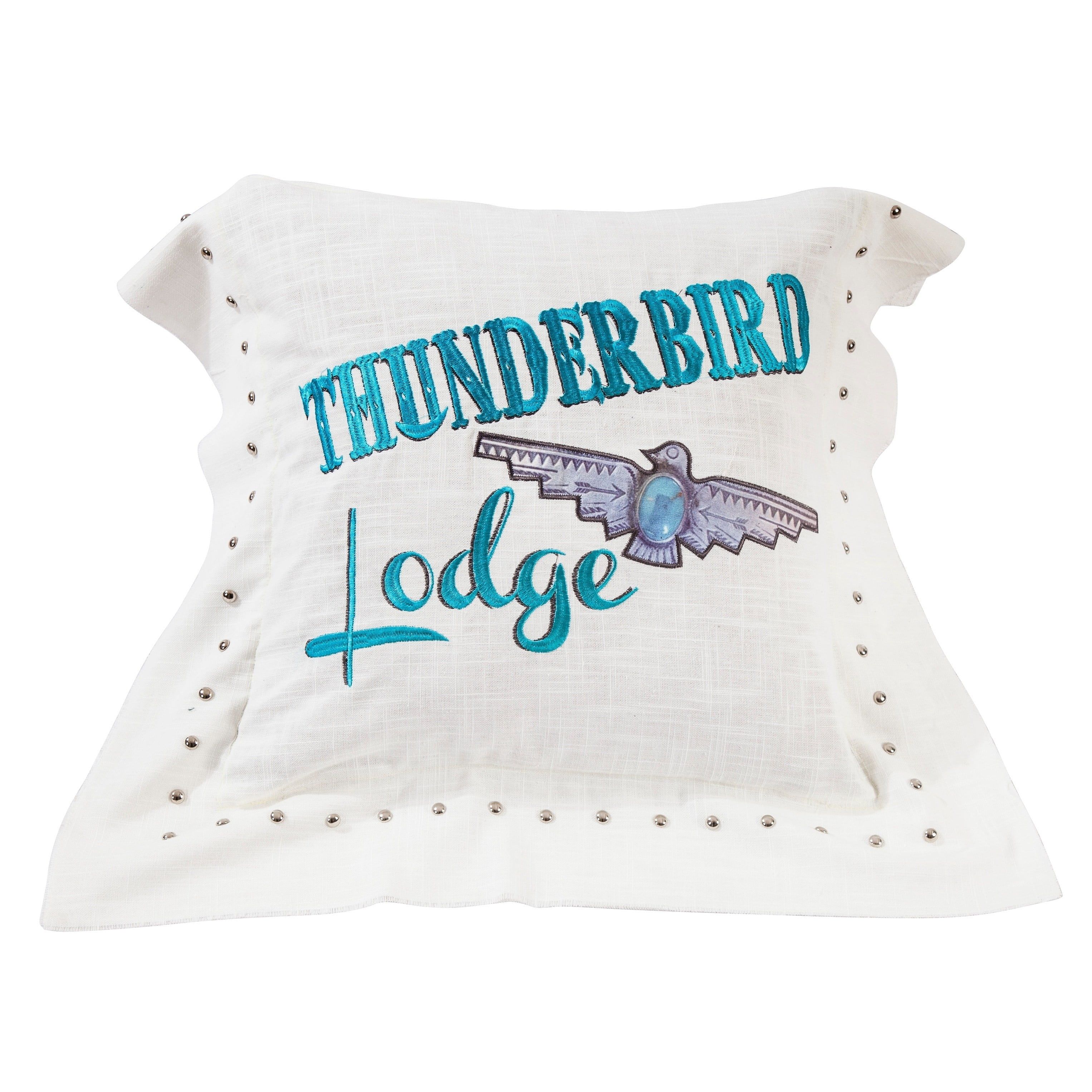 White Linen Embroidered Thunderbird Lodge Throw Pillow