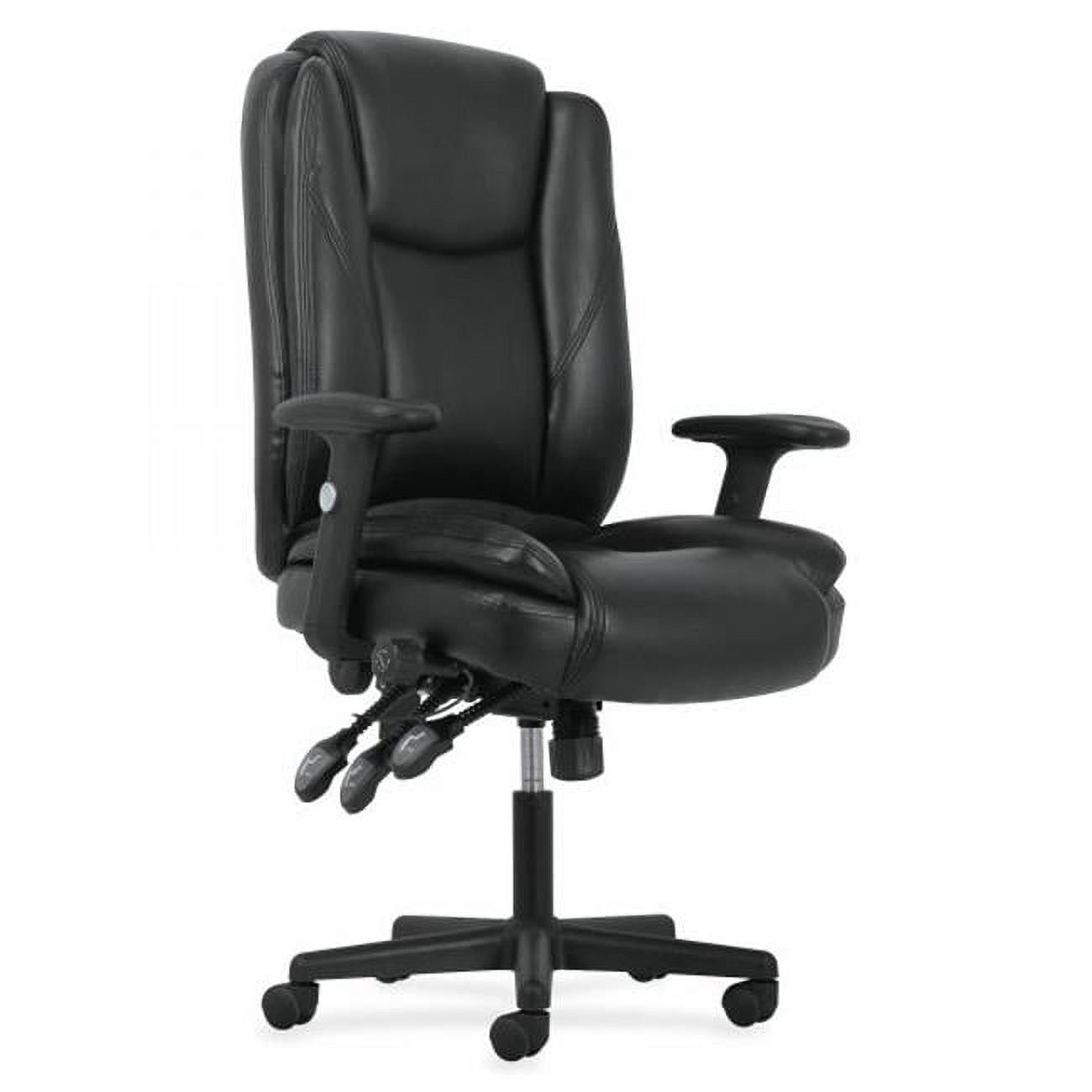 Luxurious High Back Black Leather Swivel Task Chair with Adjustable Arms