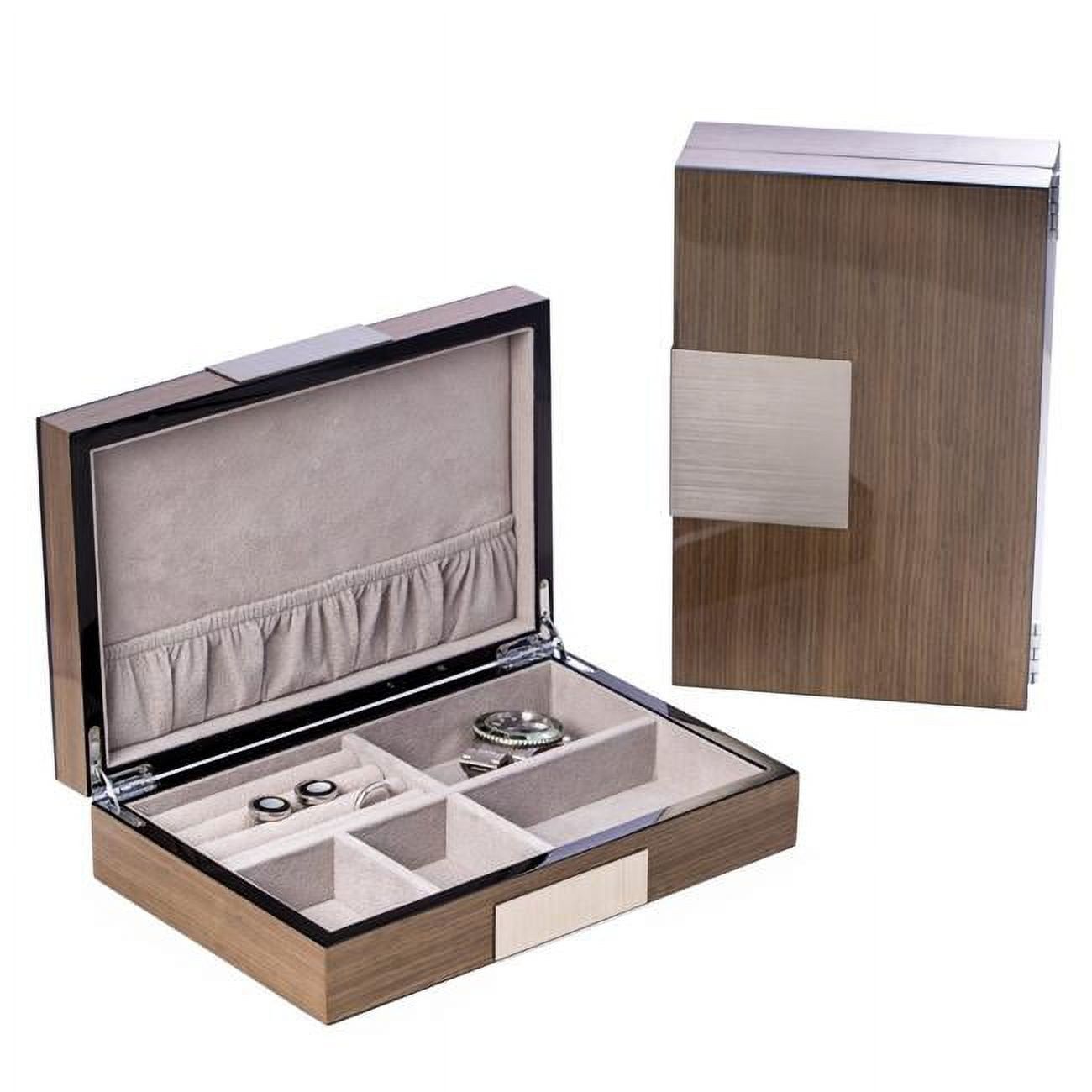 Medium Ash Wood Valet Box with Stainless Steel Accents