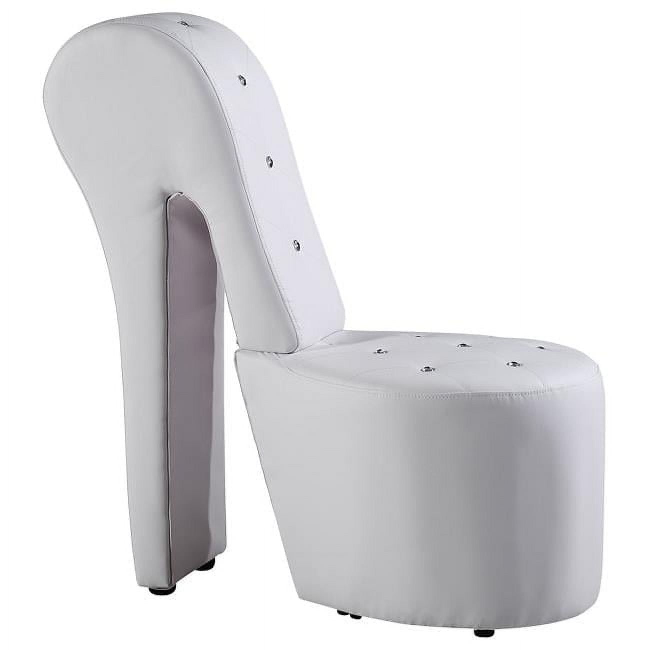 White Faux Leather High Heel Accent Chair with Crystal Studs