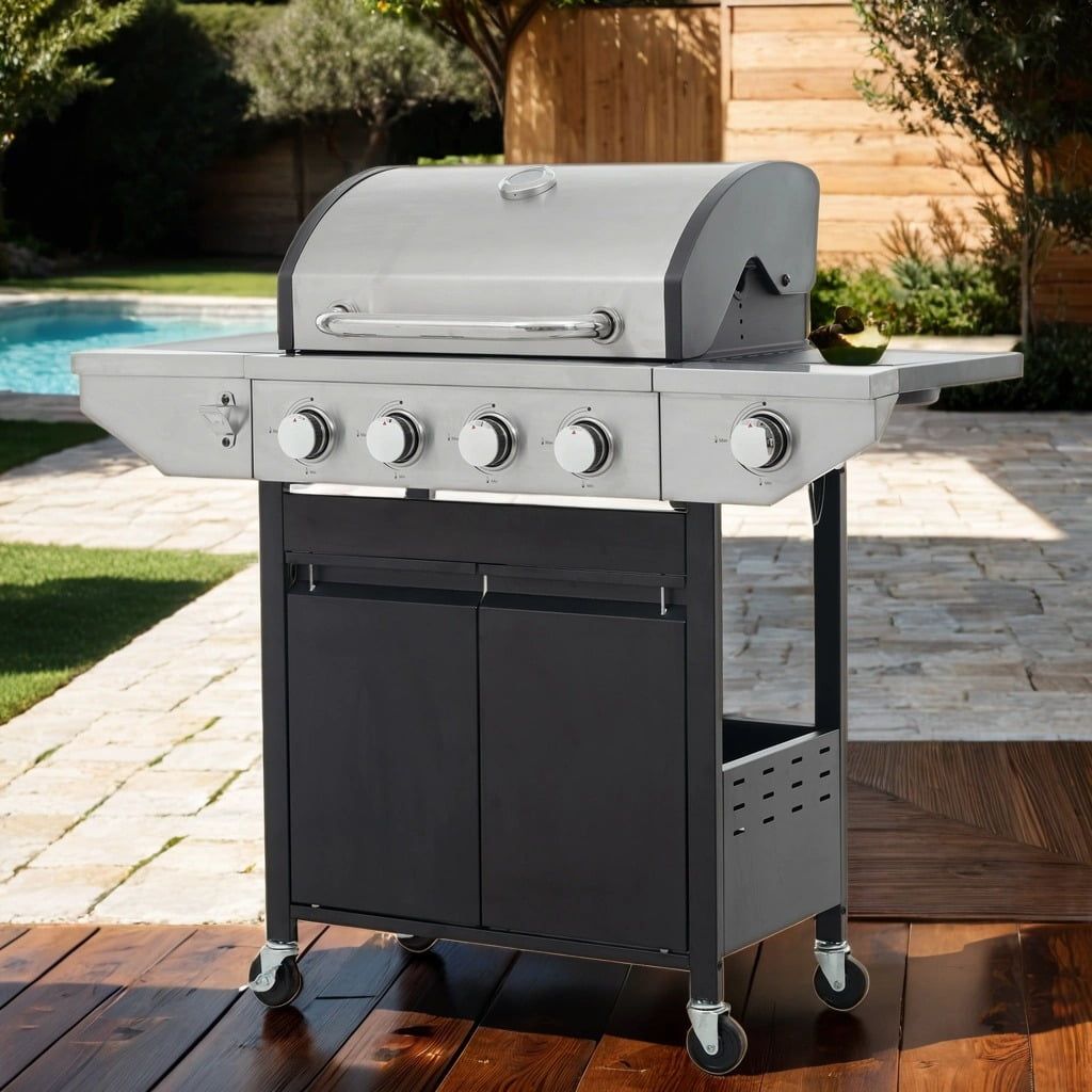 Stainless Steel 4-Burner Propane Gas Grill with Side Burner