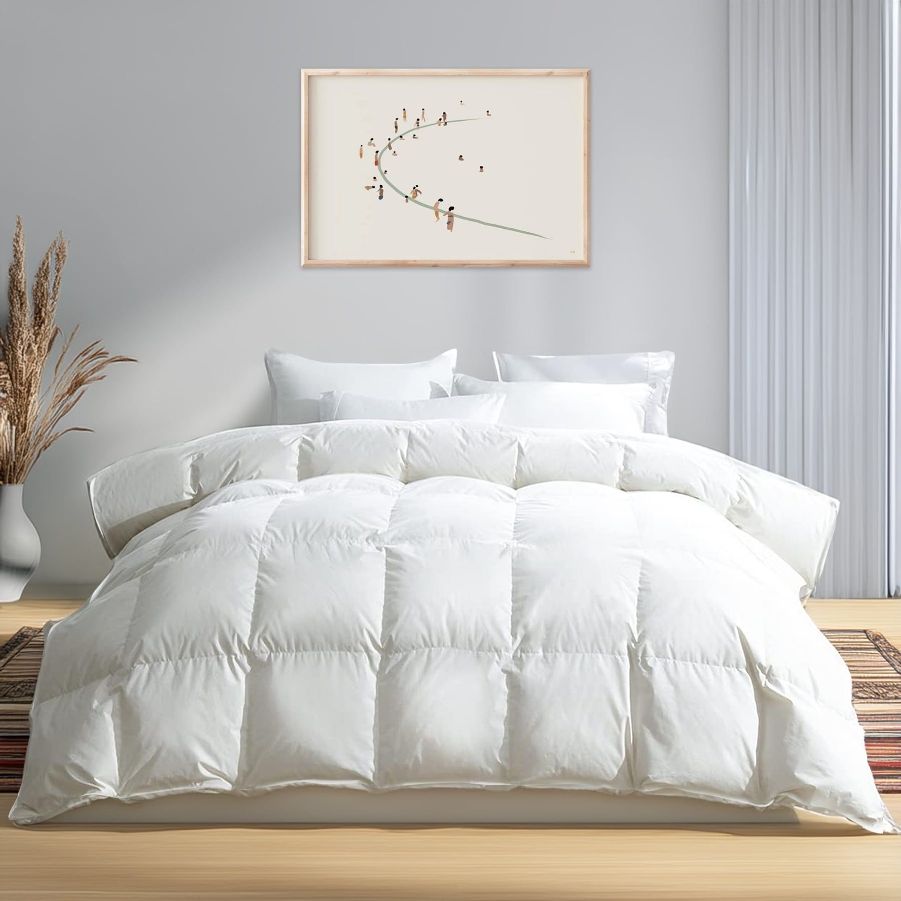 Queen Size White Goose Down Comforter with Cotton Sateen Cover