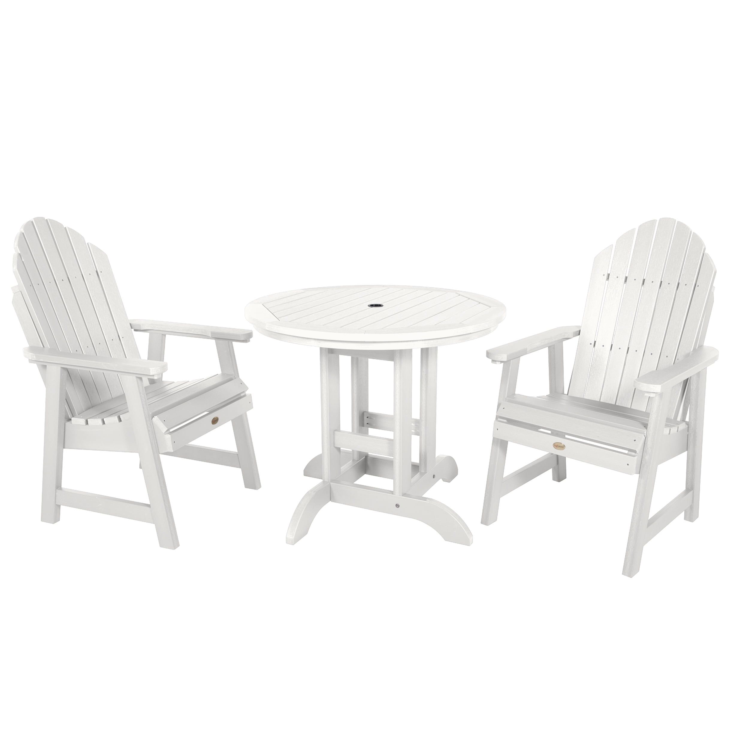 White Wood-Grain 3-Piece Adirondack Patio Dining Set for Two